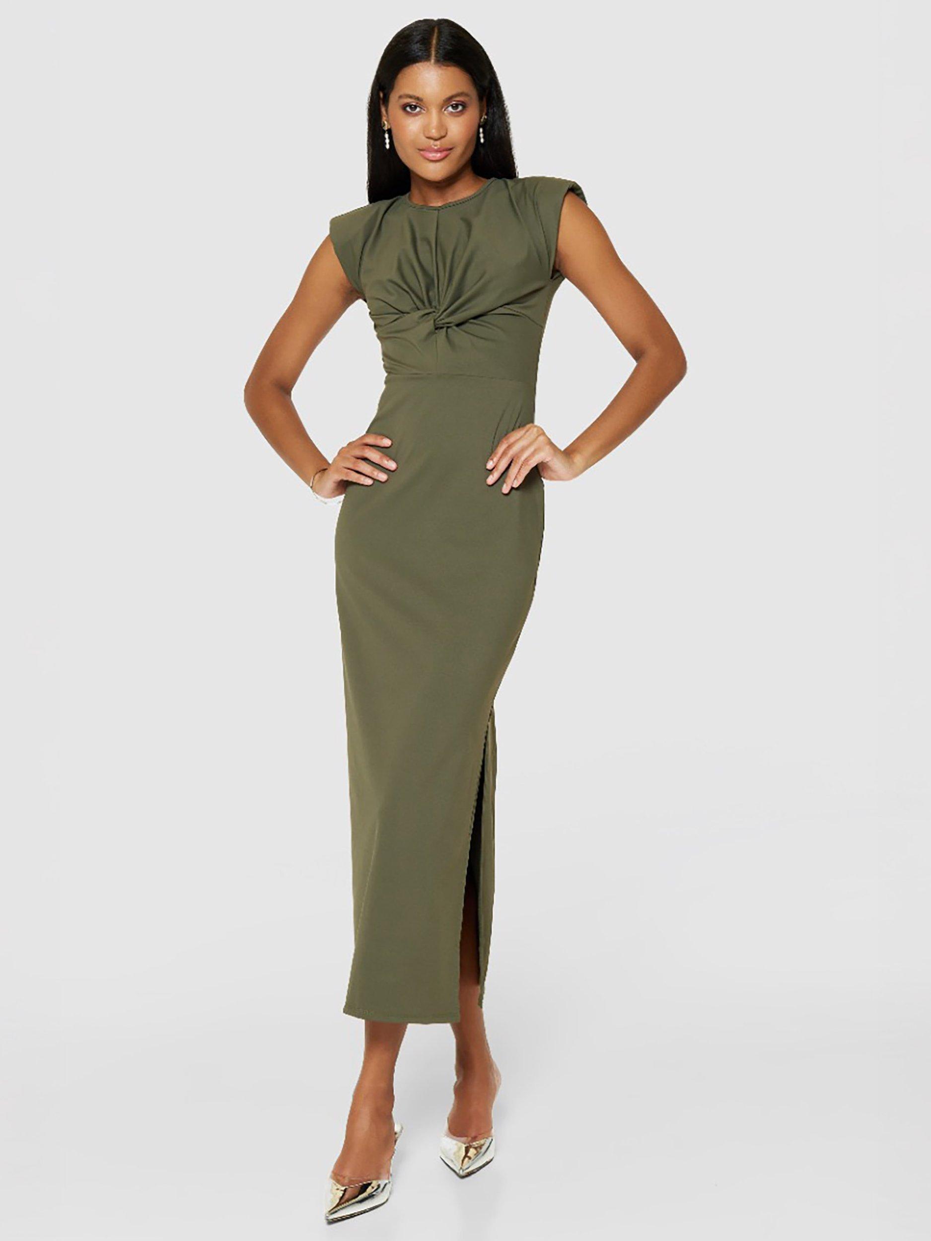 Closet London Twist Knot Pencil Dress, Dark Olive