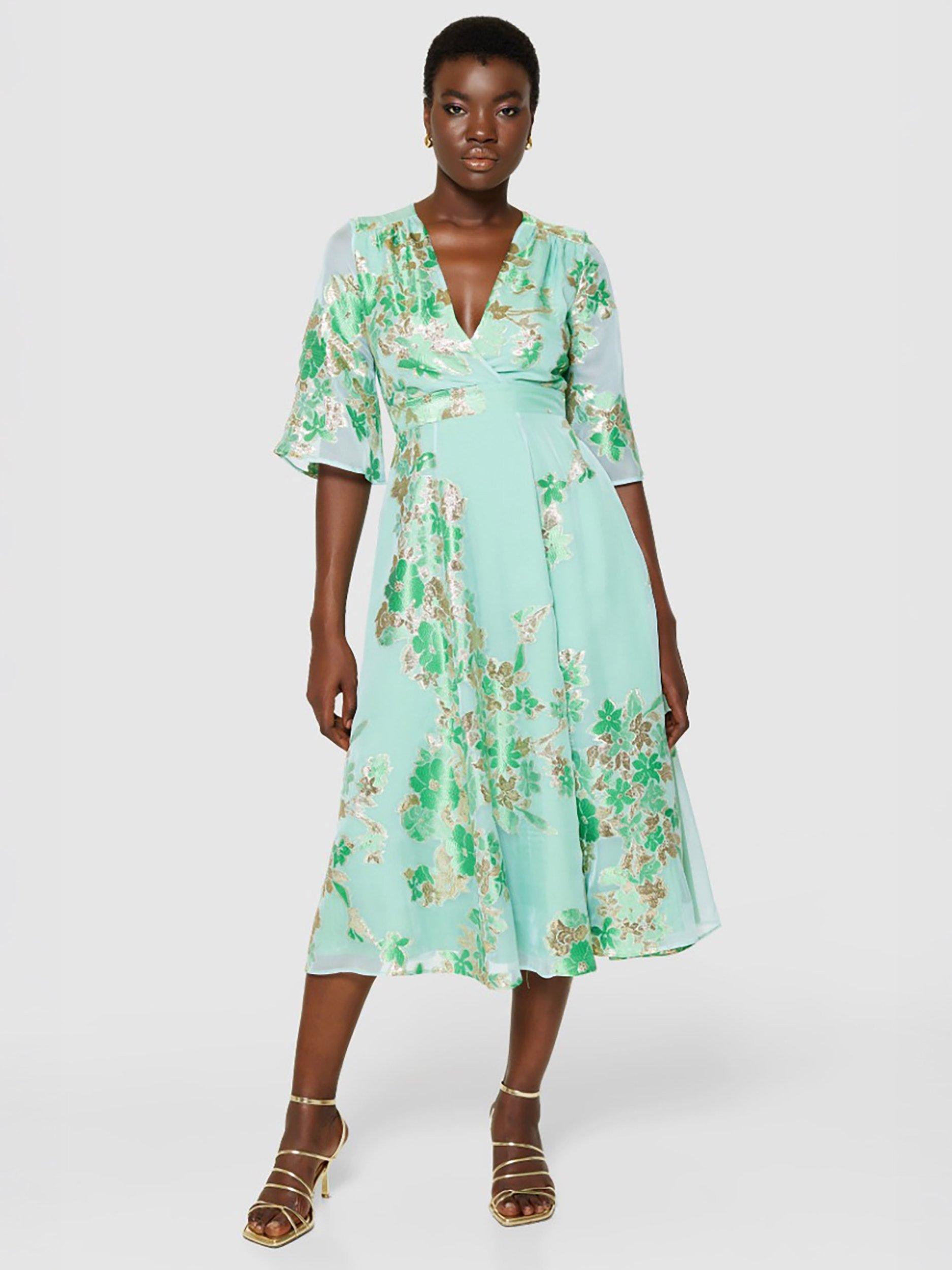 Closet London Floral Wrap Dress, Green/Multi
