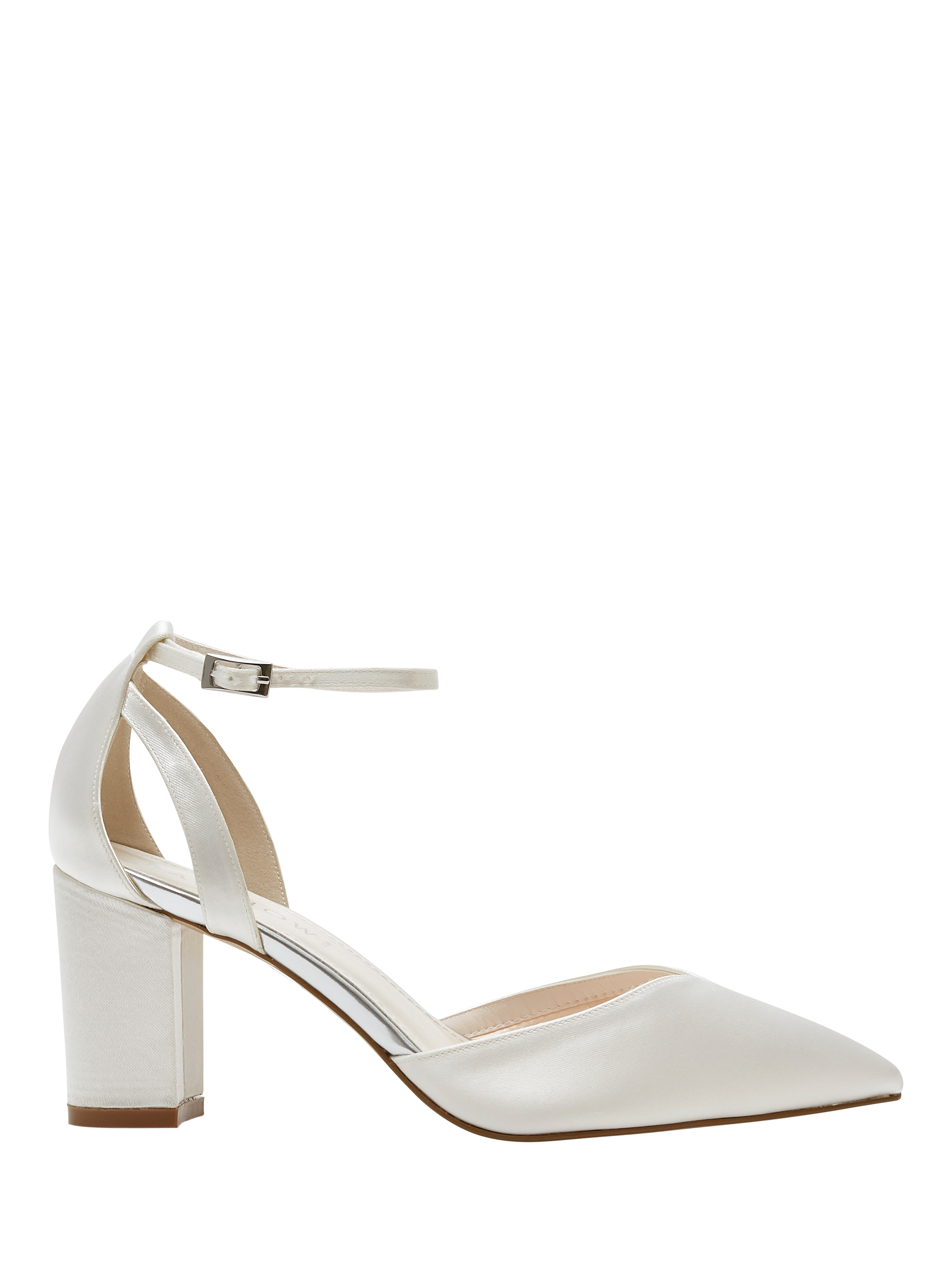Product image 1 of 4, which shows Rainbow Club Eve Mid Wide Fit Satin Wedding Court Shoes, White Ivory, 4W