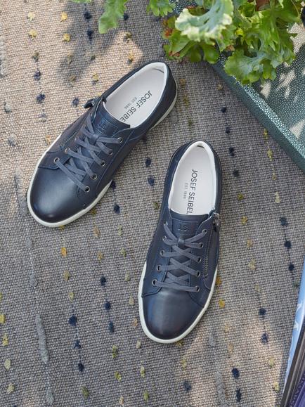 Josef Seibel Claire 03 Leather Zip Trainers, Blue Indigo - view 2, Blue Indigo