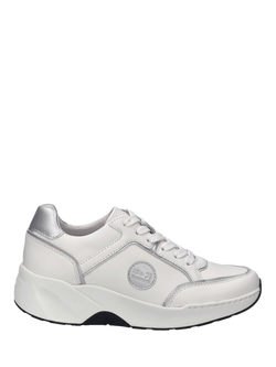 Josef Seibel Lissi 12 Leather Lace Up Trainers, White/Silver - view 2, White/Silver