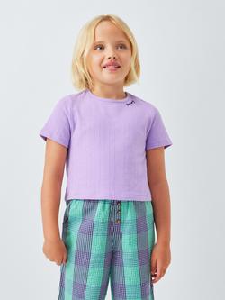 John Lewis Kids' Mix-And-Match Pointelle Hearts Cropped Pyjamas Top, Purple, Purple