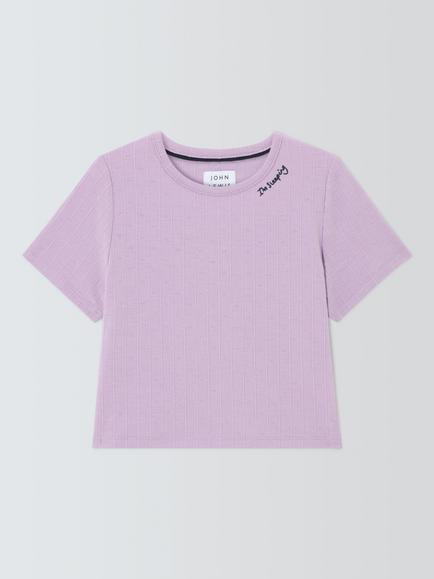 John Lewis Kids' Mix-And-Match Pointelle Hearts Cropped Pyjamas Top, Purple - view 2, Purple