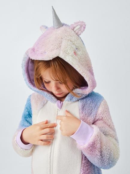 John Lewis Kids' Unicorn Fleece Onesie, Purple - view 2, Purple