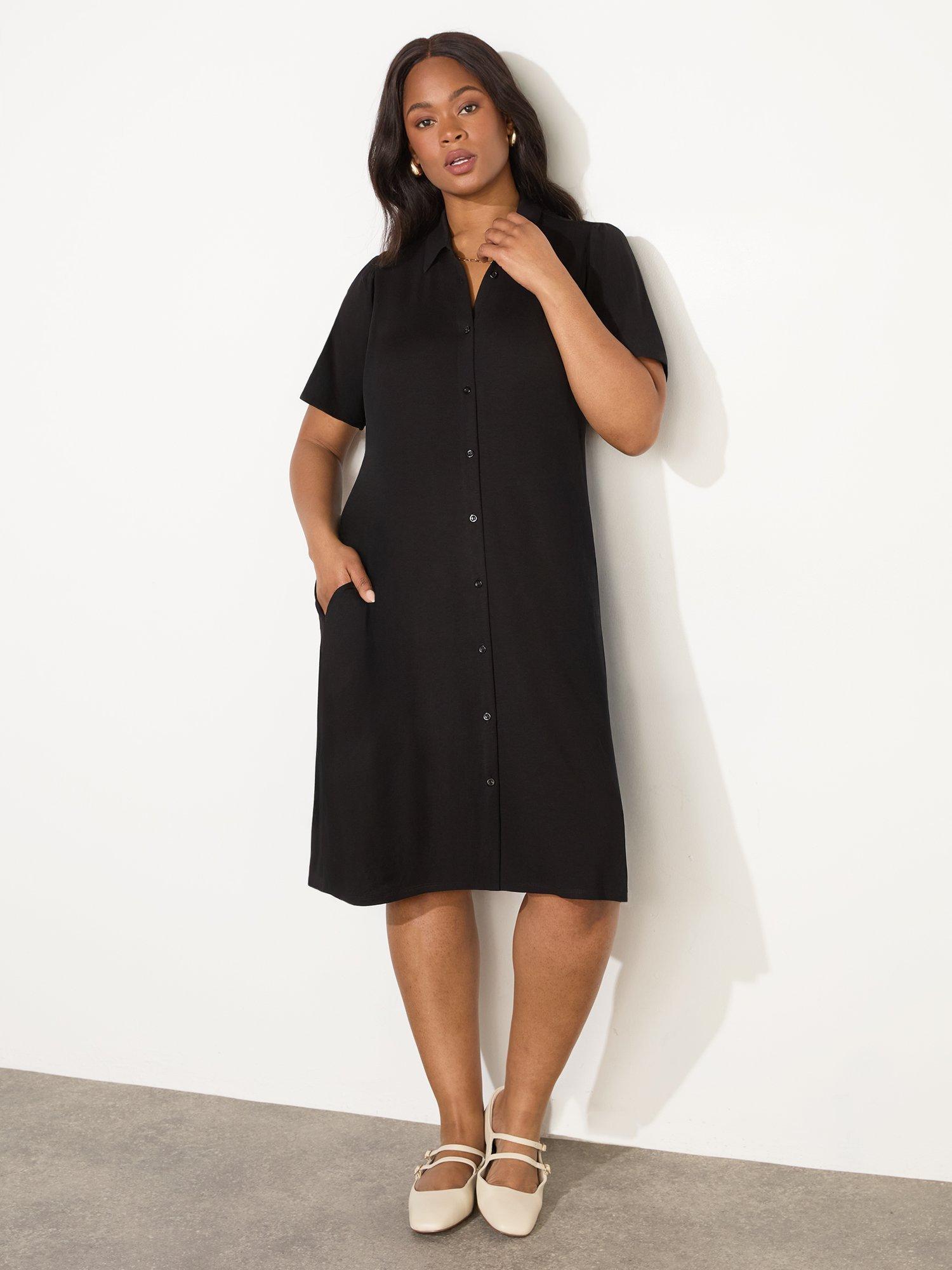 Product image 1 of 3, which shows Live Unlimited Curve Button-Up Shirt Dress, Black, 14