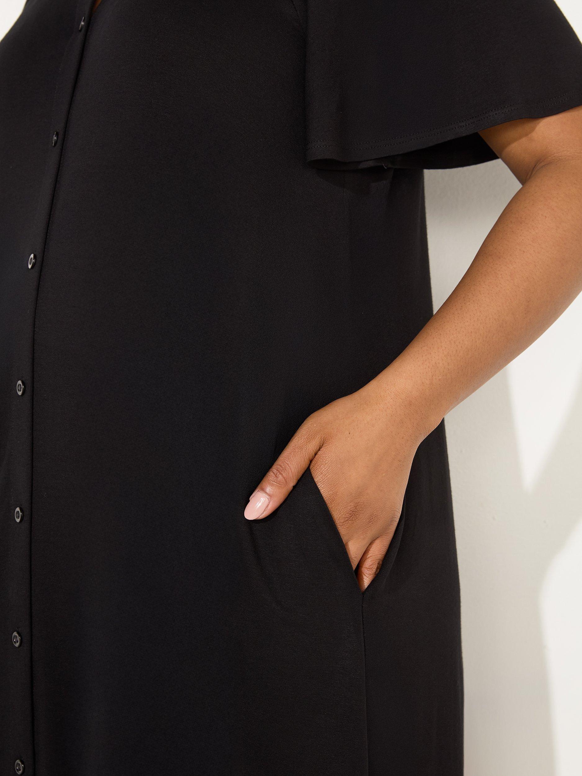 Product image 2 of 3, which shows Live Unlimited Curve Button-Up Shirt Dress, Black, 14