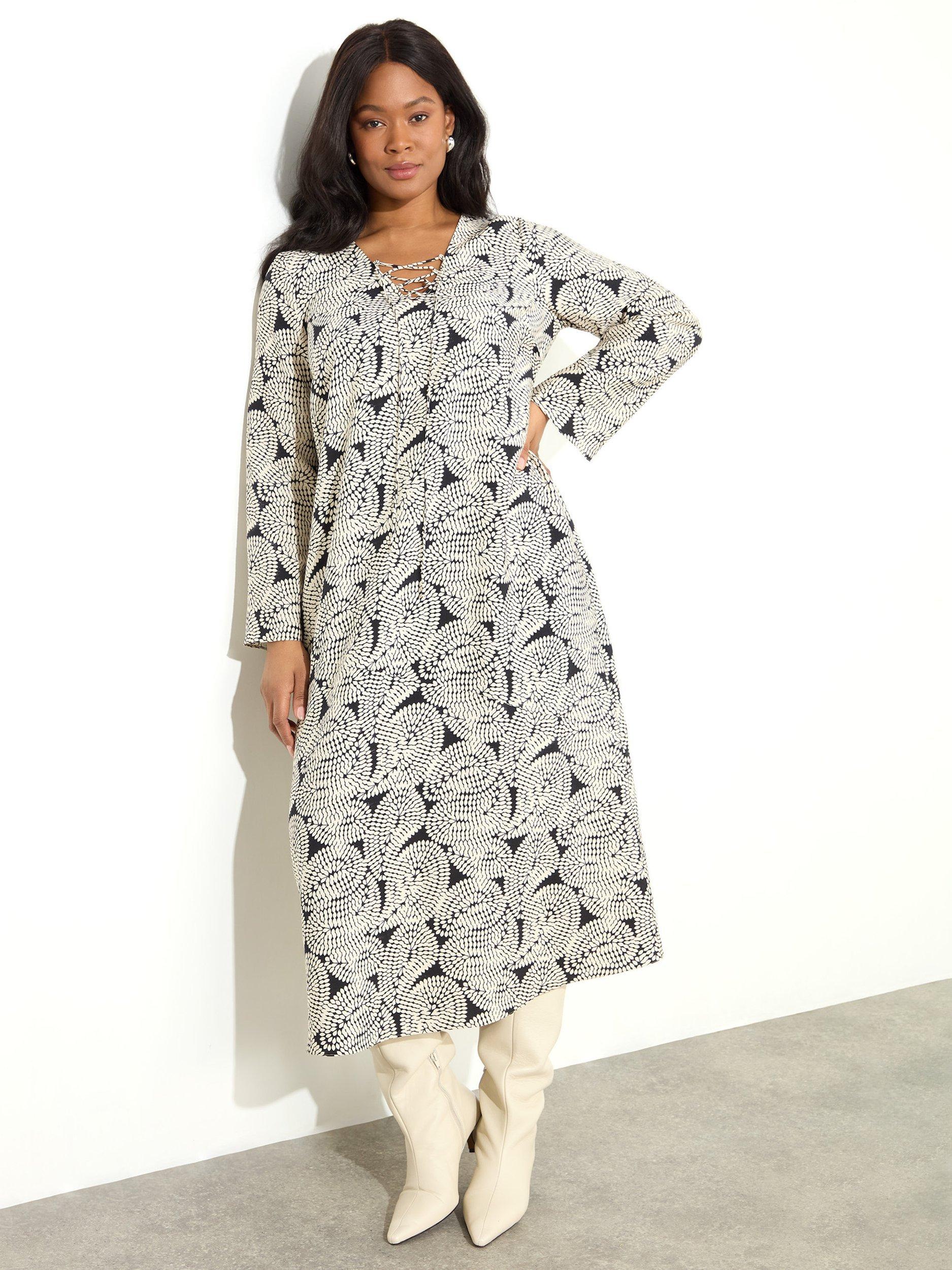 Product image 2 of 4, which shows Live Unlimited Curve Paisley Tie Front Midi Dress, White/Multi, 20