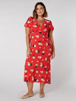 Live Unlimited Curve Floral Puff Sleeve Midi Dress, Red, Red