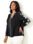 Live Unlimited Cotton Blend V-neck Raglan Sleeve Embroidered Top, Black