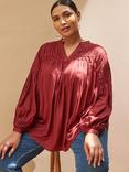 Live Unlimited Oxblood Classic Pintuck Blouse