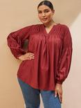 Live Unlimited Oxblood Classic Pintuck Blouse
