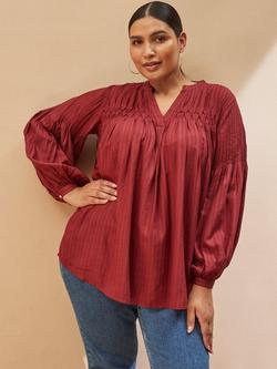 Live Unlimited Oxblood Classic Pintuck Blouse - view 2, Red
