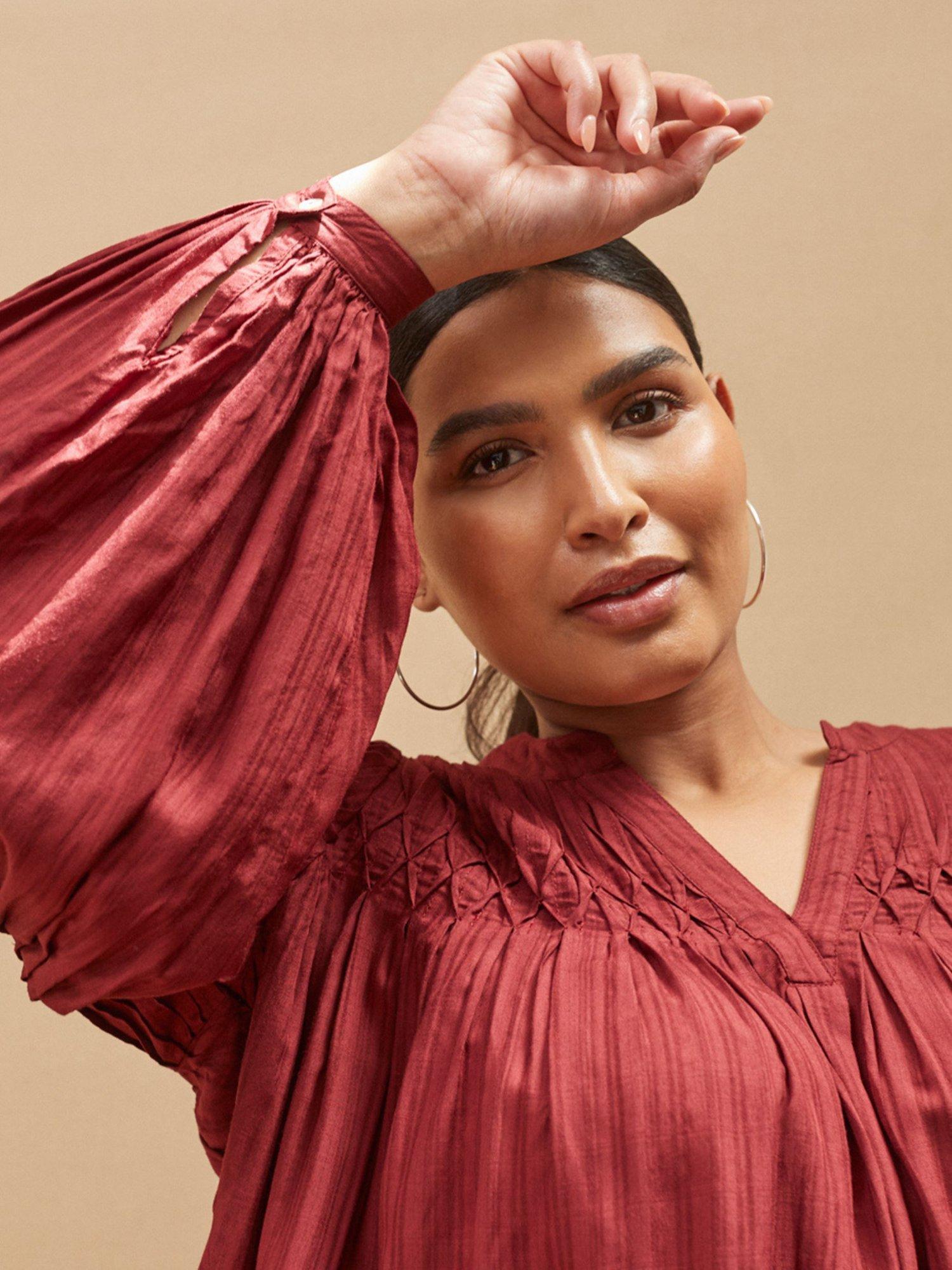 Product image 3 of 5, which shows Live Unlimited Oxblood Classic Pintuck Blouse, Red, 12