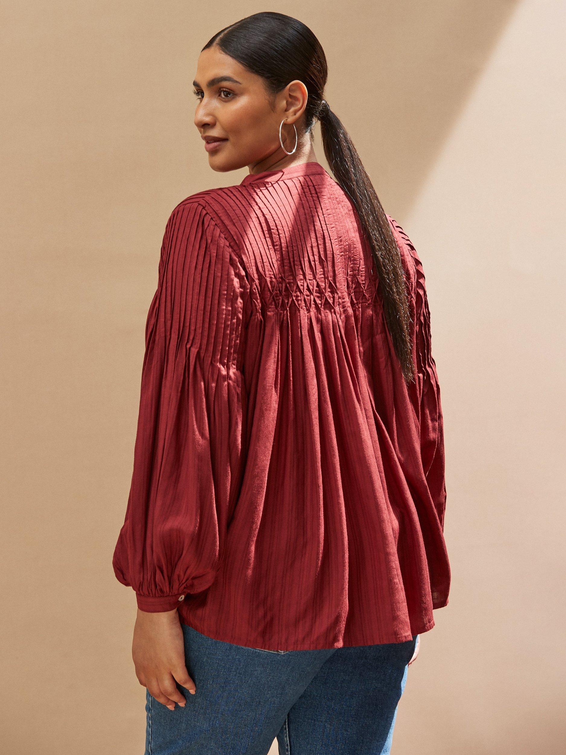 Product image 4 of 5, which shows Live Unlimited Oxblood Classic Pintuck Blouse, Red, 12