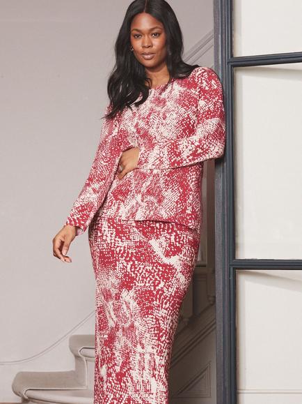Live Unlimited Curve Snake Print Midi Skirt, Red - view 2, Red