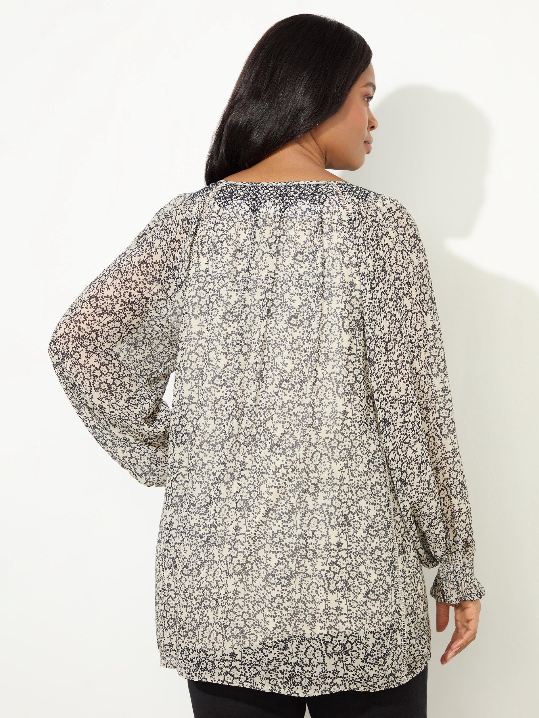 Product image 5 of 5, which shows Live Unlimited Ditsy Floral Smocked Tunic Top, Black/Multi, 14