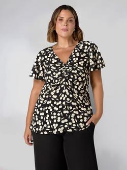 Live Unlimited Cherry Print Flutter Sleeve Top, Black/Multi, Black/Multi