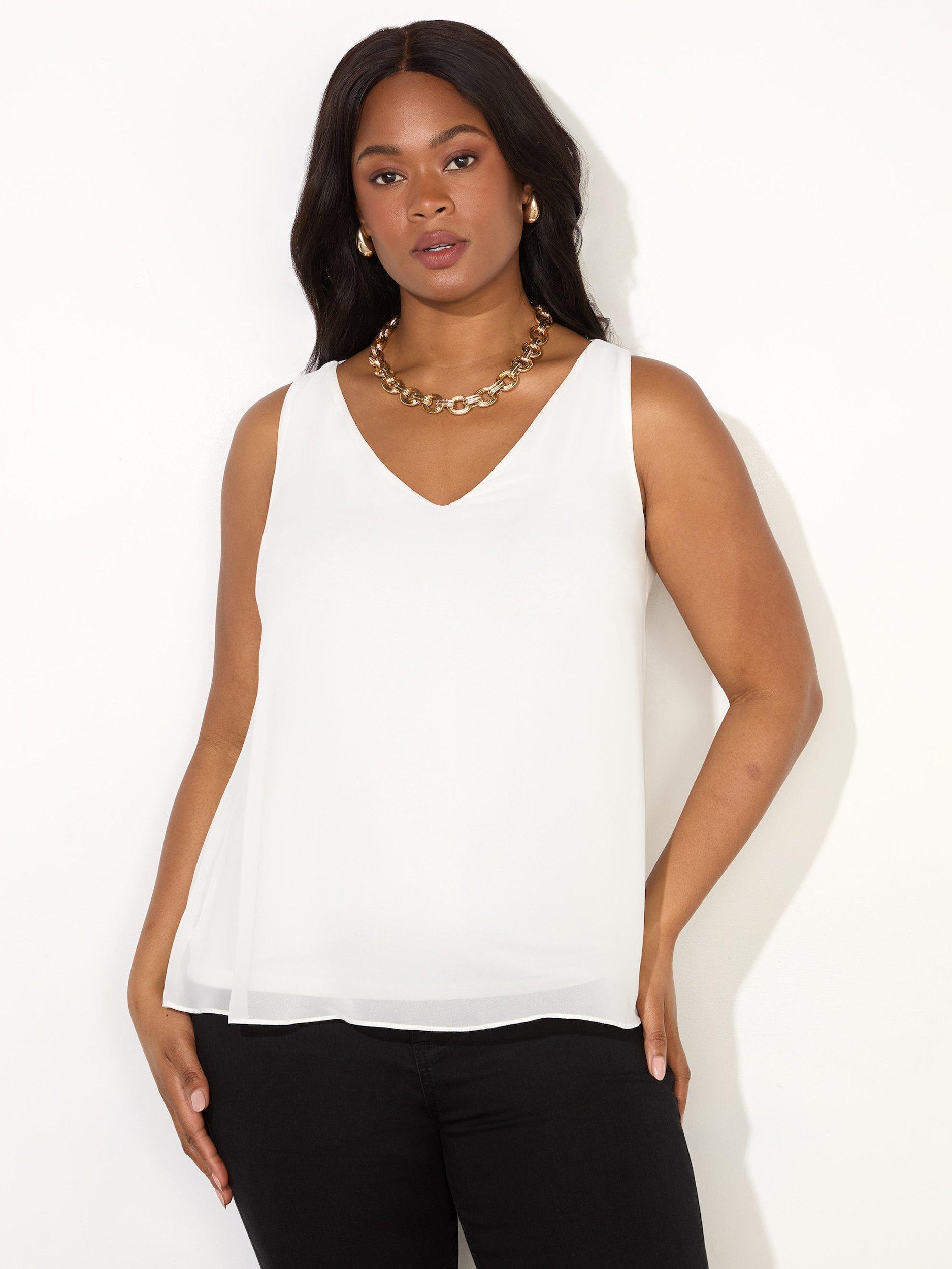 Product image 1 of 3, which shows Live Unlimited Chiffon V-Neck Swing Vest Top, Natural, 12