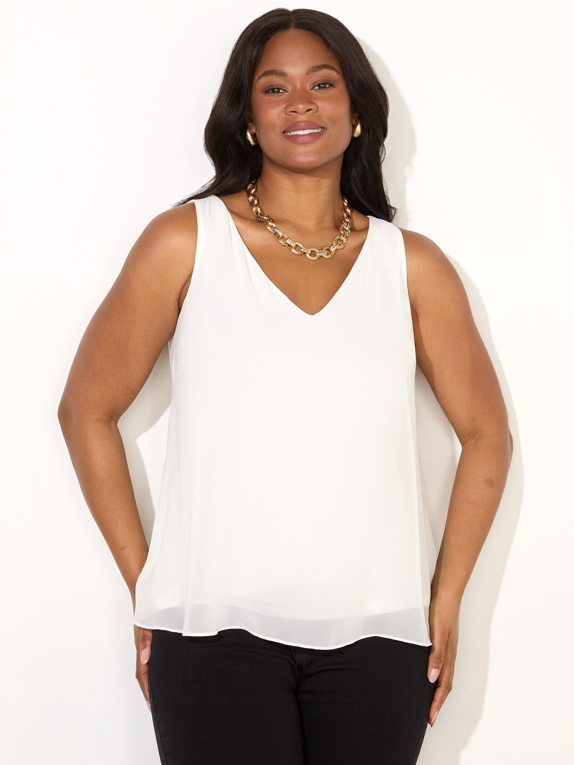 Product image 2 of 3, which shows Live Unlimited Chiffon V-Neck Swing Vest Top, Natural, 12