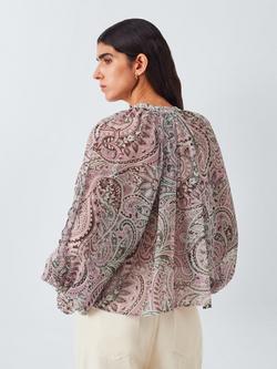 AND/OR Paisley Ruffle Top, Pink/Multi - view 2, Pink/Multi