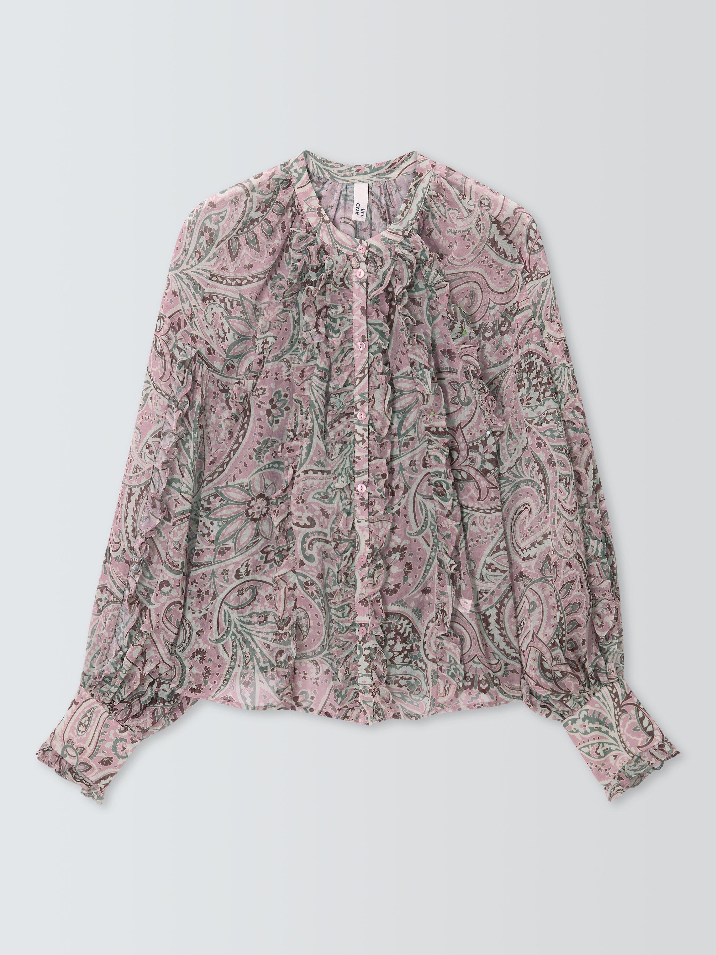 Product image 4 of 6, which shows AND/OR Paisley Ruffle Top, Pink/Multi, 6