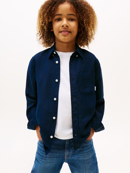 Tommy Hilfiger Kids' Linen Blend Relaxed Fit Shirt, Dark Night Navy, Dark Night Navy