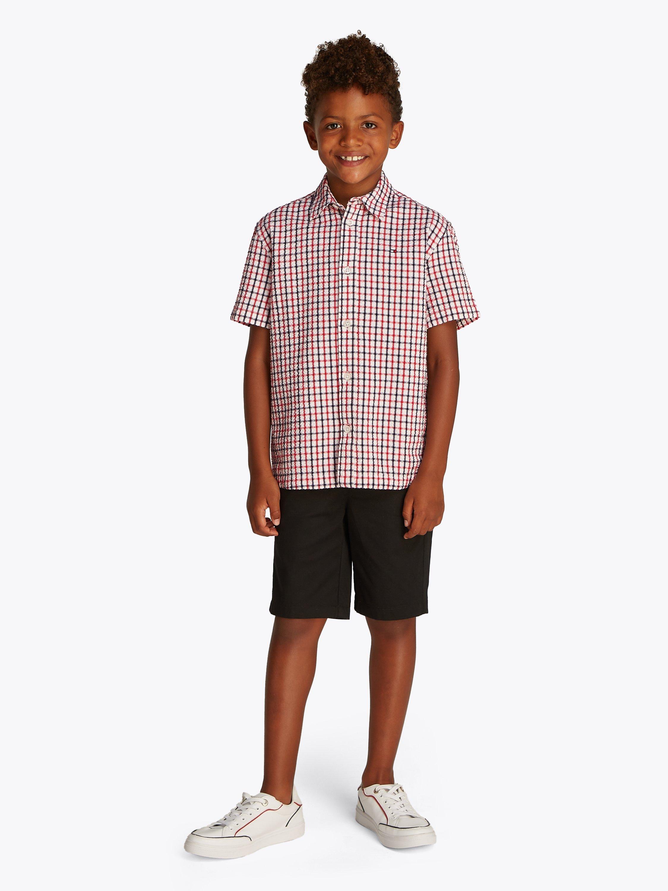 Product image 1 of 6, which shows Tommy Hilfiger Kids' Check Organic Cotton Blend Shirt, Red/White/Blue, 4 years