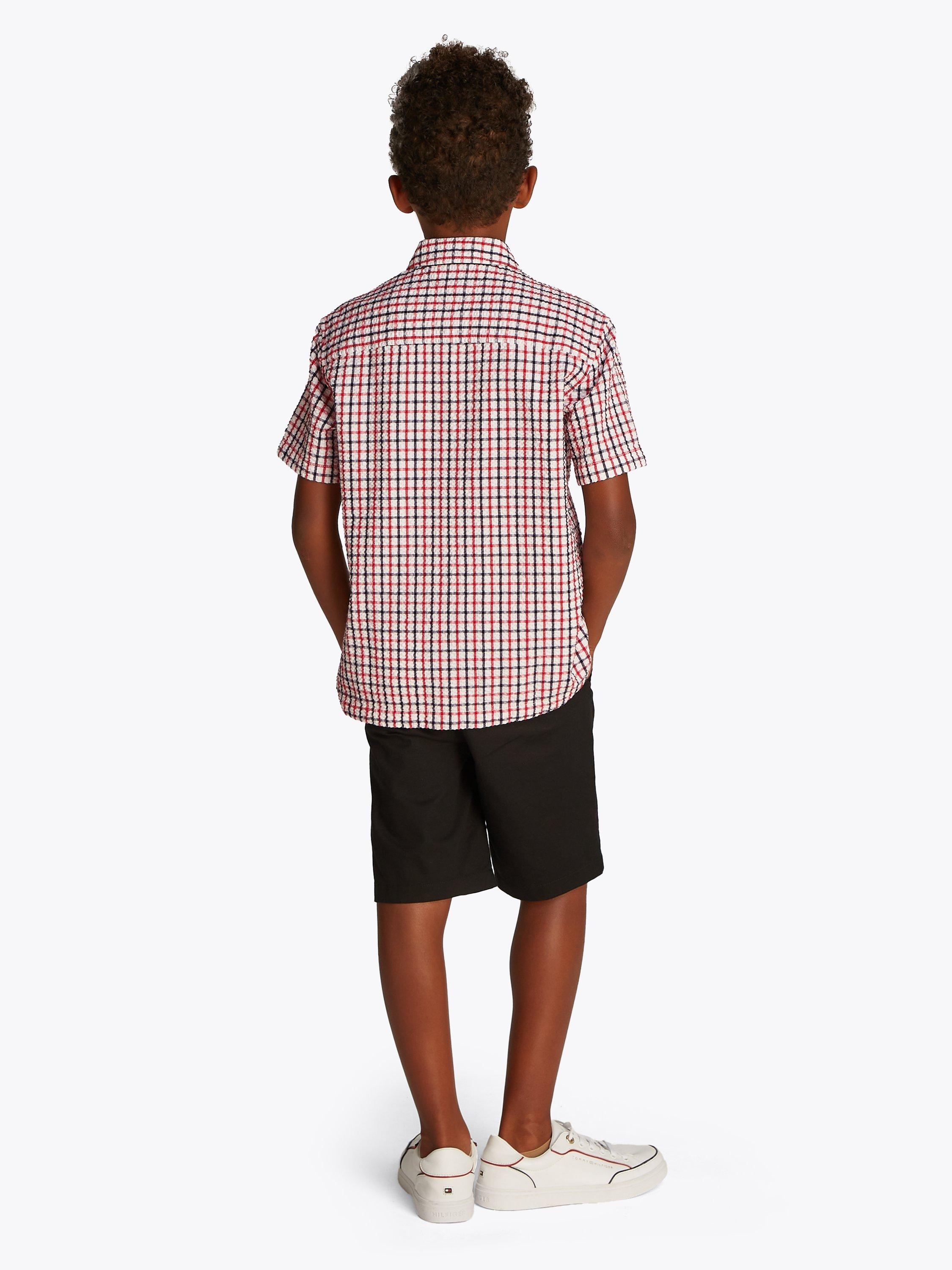 Product image 2 of 6, which shows Tommy Hilfiger Kids' Check Organic Cotton Blend Shirt, Red/White/Blue, 4 years