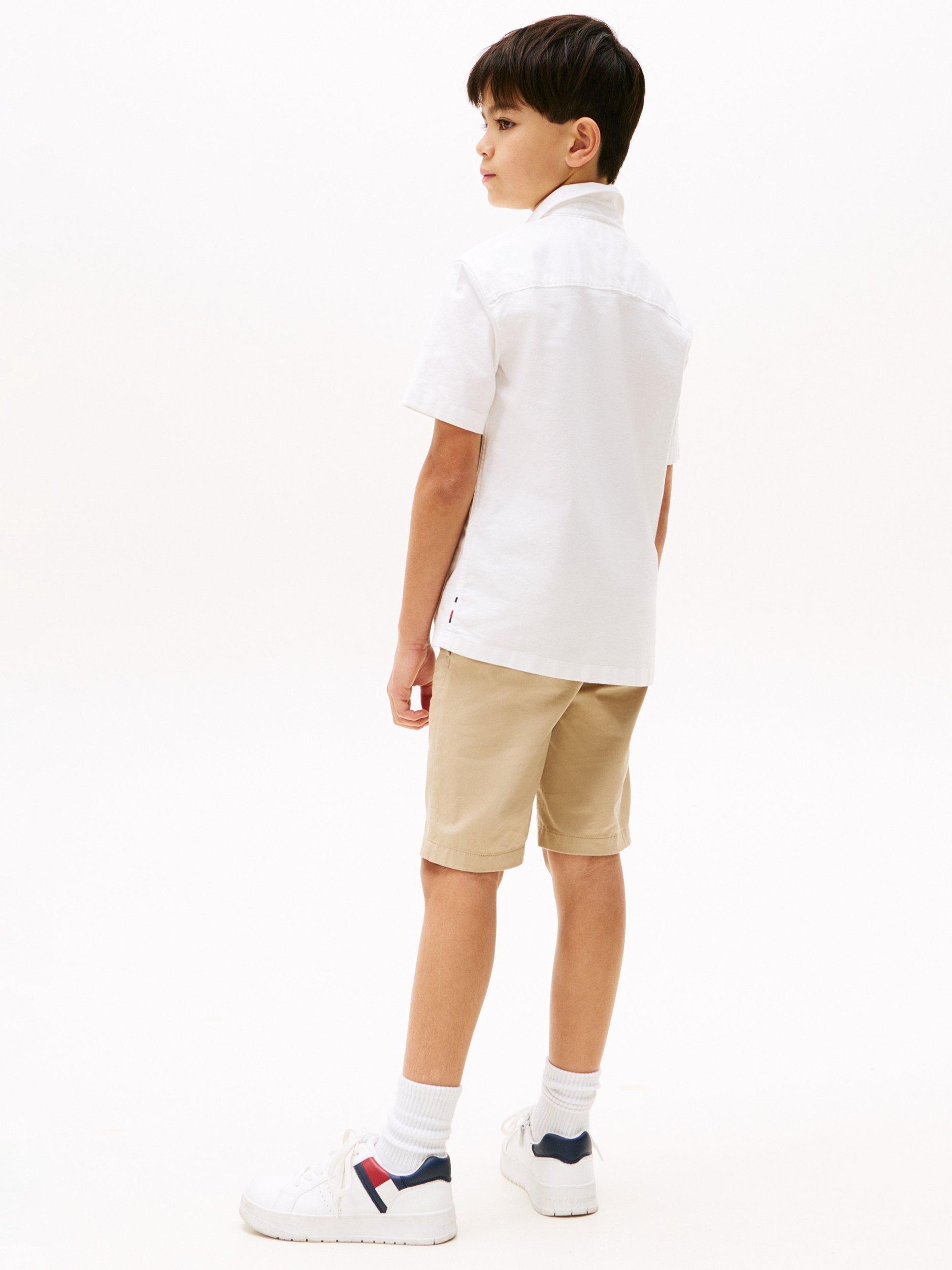 Product image 2 of 6, which shows Tommy Hilfiger Kids' Stretch Oxford Short Sleeve Shirt, White, 3 years