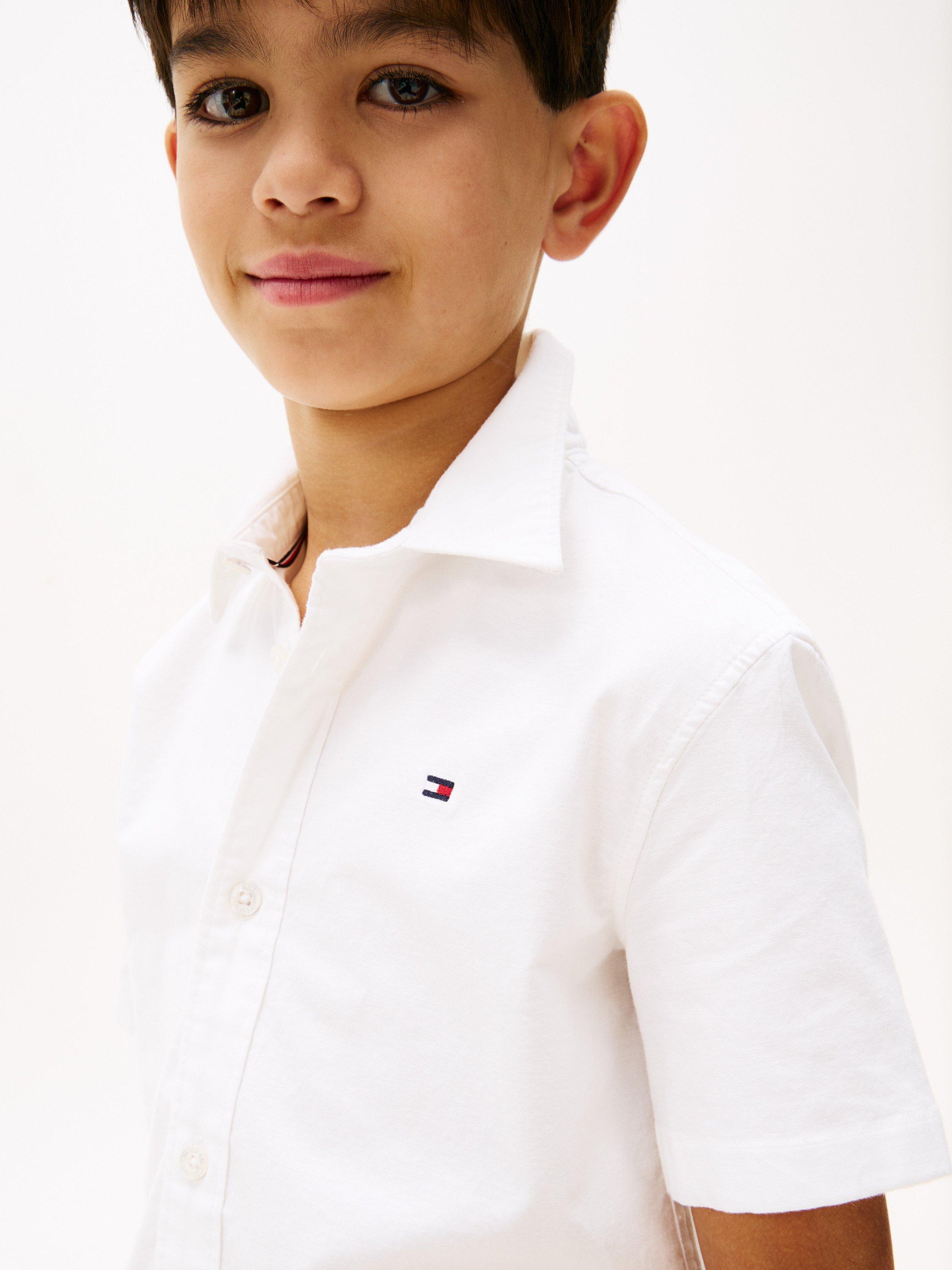 Product image 3 of 6, which shows Tommy Hilfiger Kids' Stretch Oxford Short Sleeve Shirt, White, 3 years