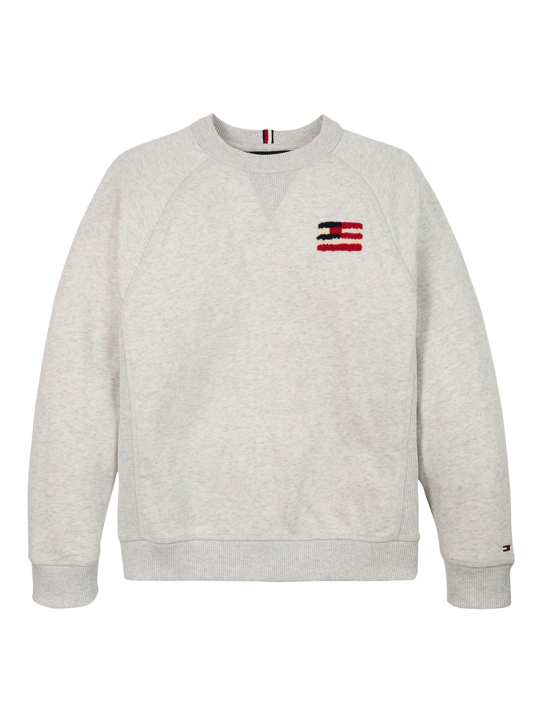 Product image 4 of 6, which shows Tommy Hilfiger Kids' Flag Relaxed Fit Sweatshirt, Snow White Heather, 6 years