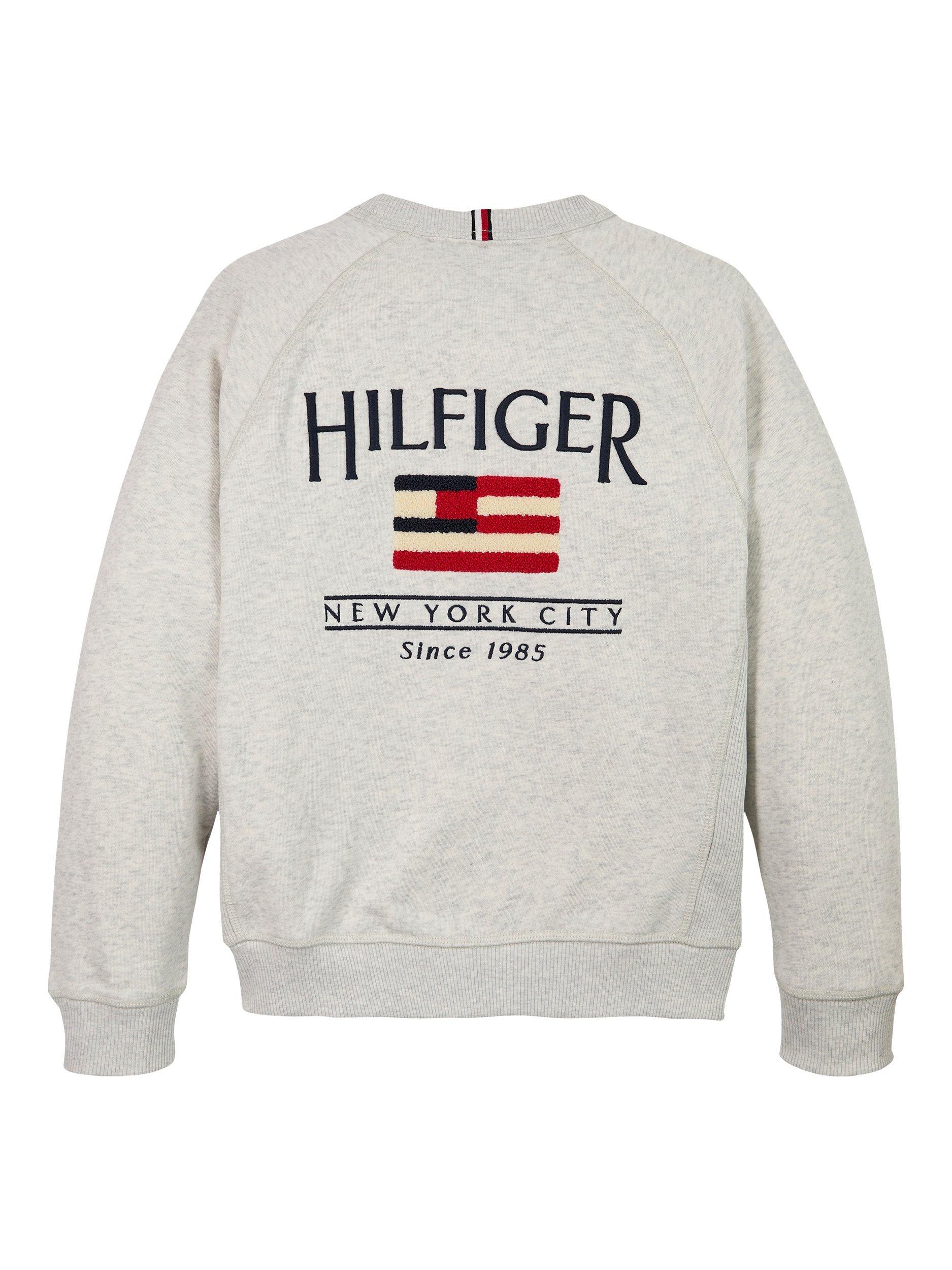 Product image 5 of 6, which shows Tommy Hilfiger Kids' Flag Relaxed Fit Sweatshirt, Snow White Heather, 6 years
