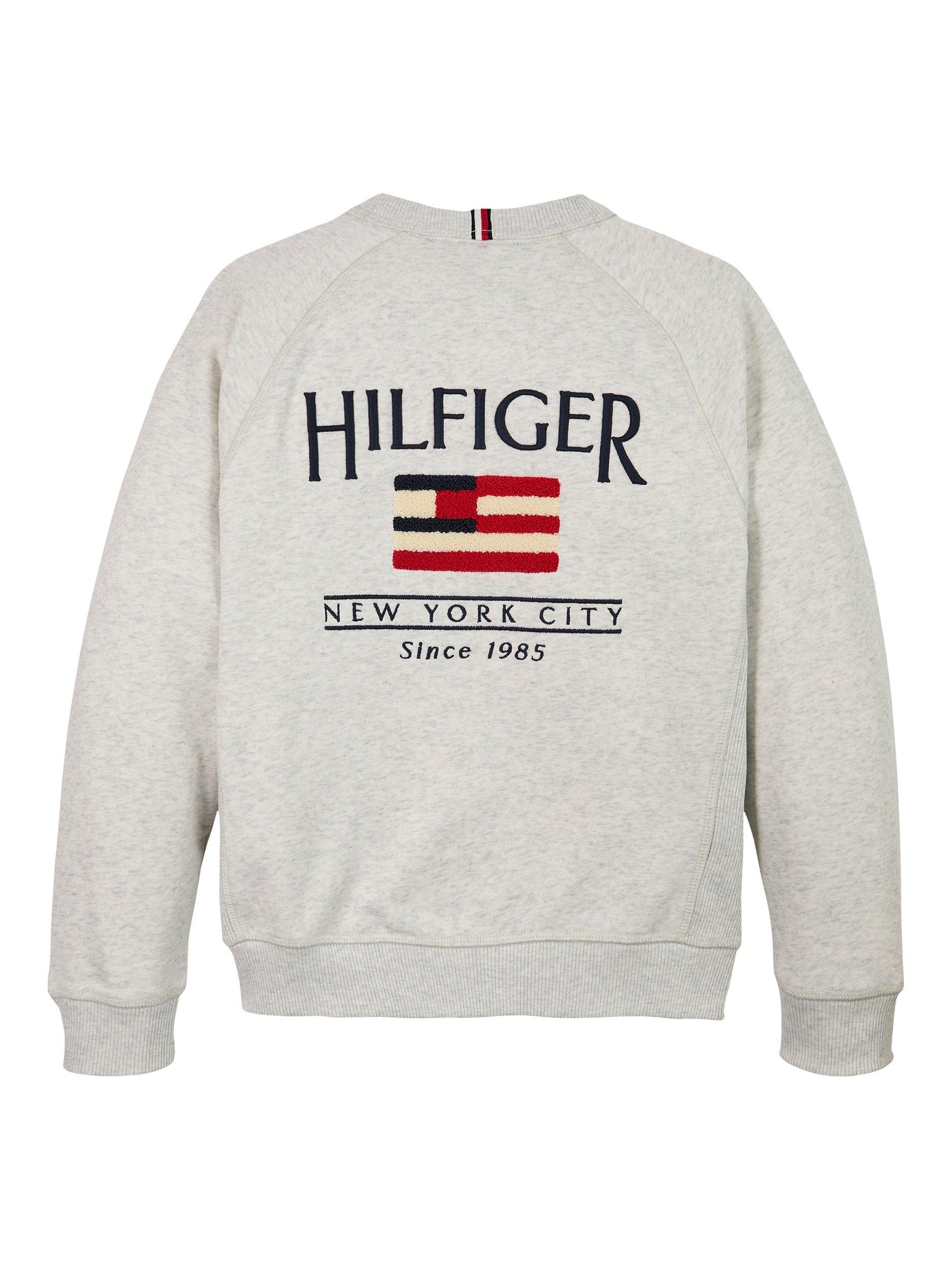 Product image 6 of 6, which shows Tommy Hilfiger Kids' Flag Relaxed Fit Sweatshirt, Snow White Heather, 6 years