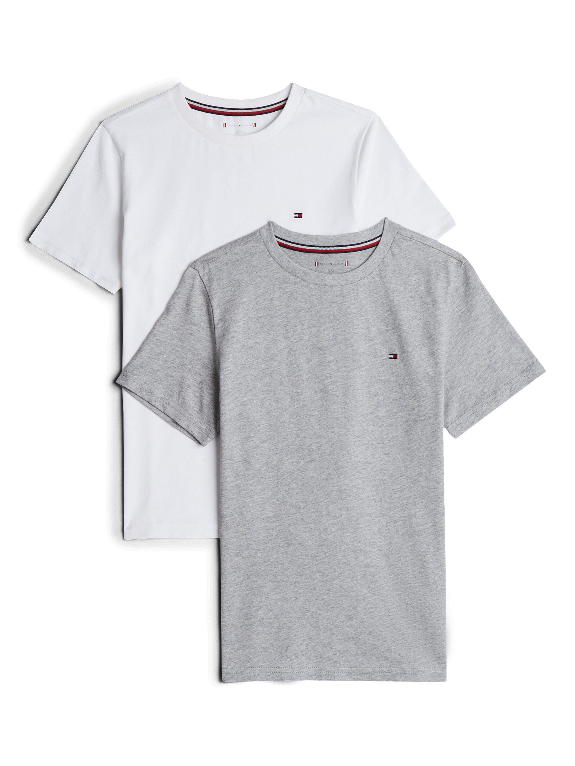 Product image 3 of 5, which shows Tommy Hilfiger Kids' Signature Flag Embroidery T-Shirts, Pack of 2, White/Light Grey Heather, 4-5 years