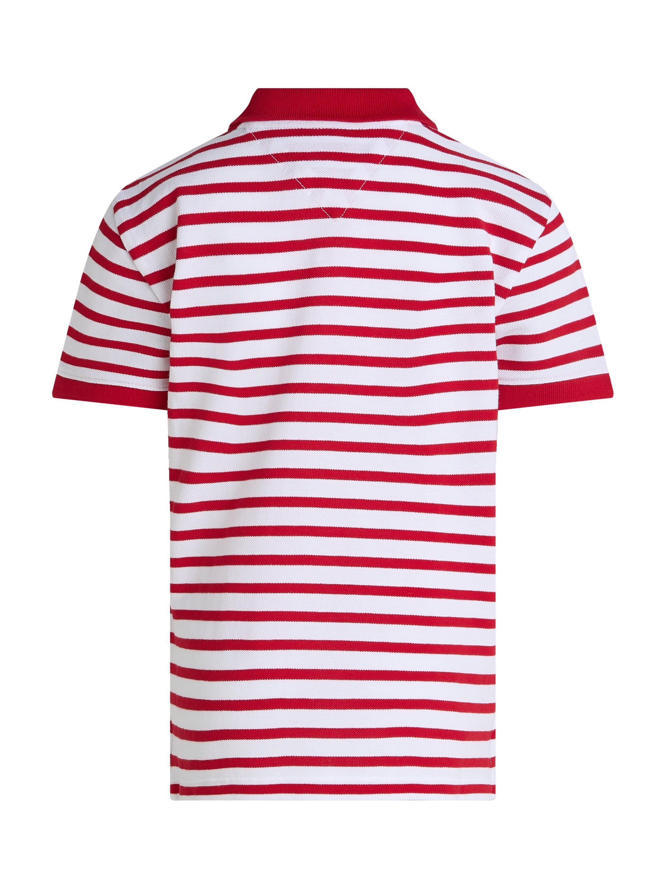 Product image 2 of 3, which shows Tommy Hilfiger Kids' Adaptive Collection Cotton Stripe Polo Shirt, Red/White, 4 years