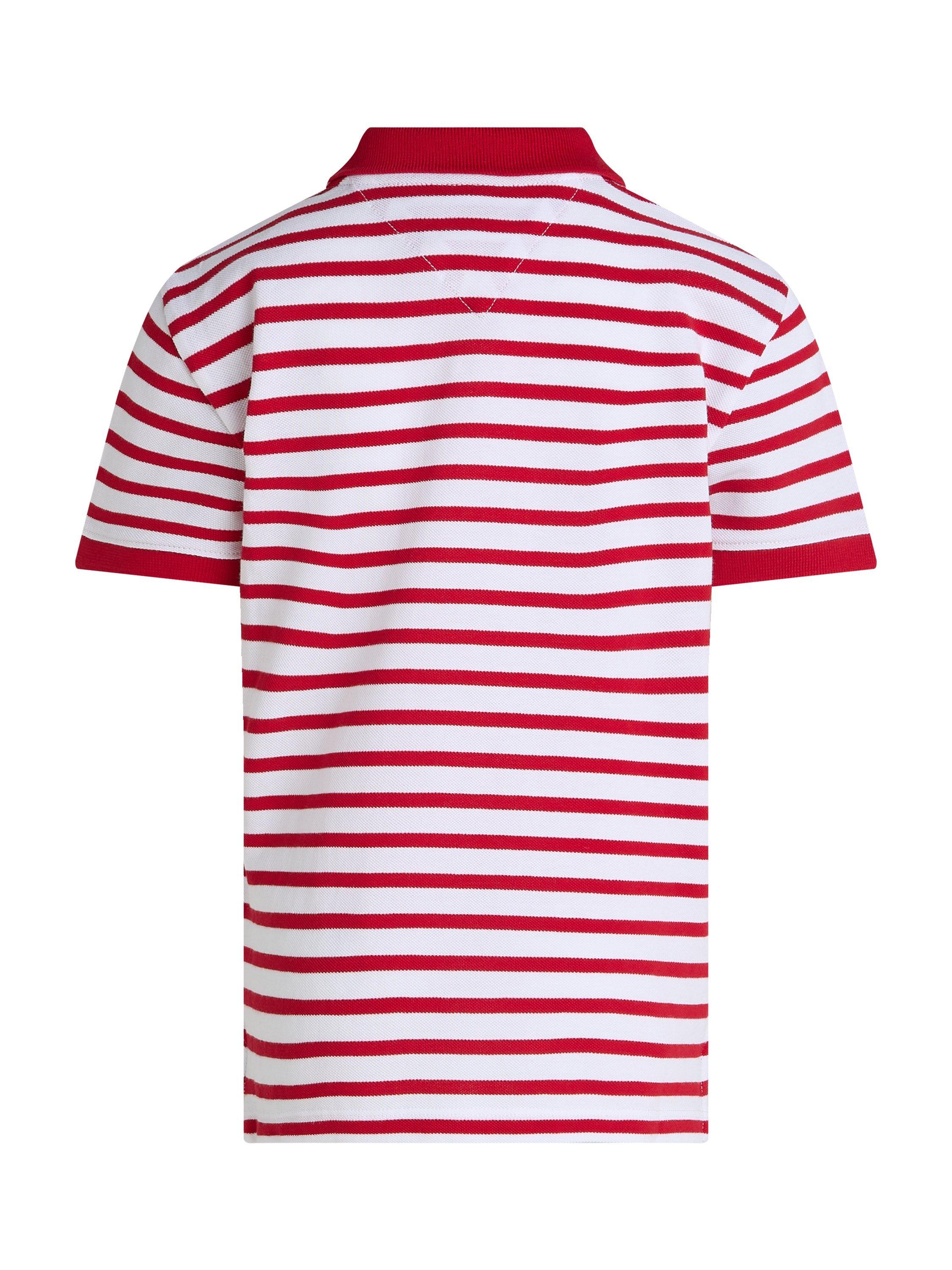 Product image 3 of 3, which shows Tommy Hilfiger Kids' Adaptive Collection Cotton Stripe Polo Shirt, Red/White, 4 years
