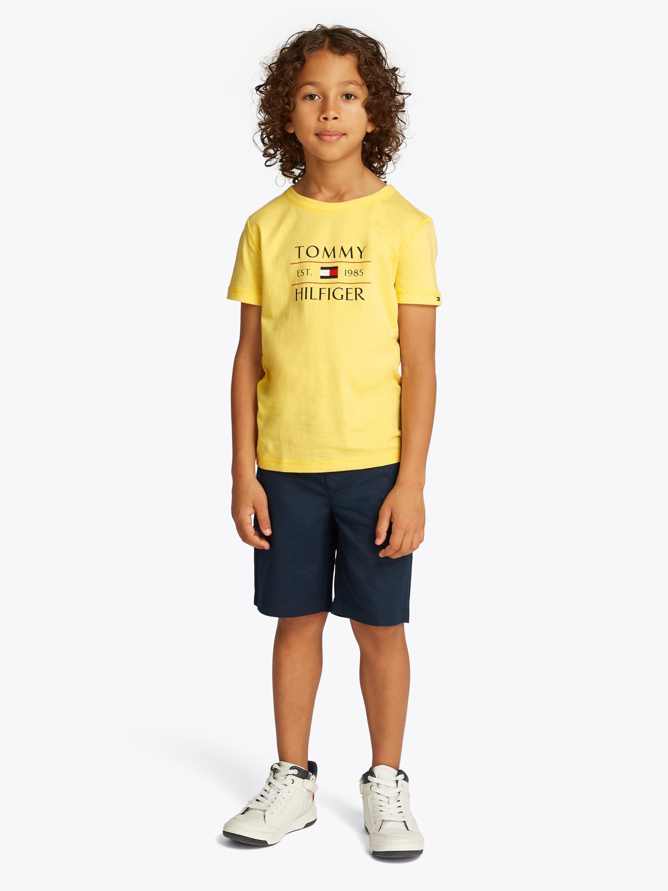 Product image 1 of 6, which shows Tommy Hilfiger Kids' Adaptive Collection Cotton Flag Logo T-Shirt, Citronella, 10 years