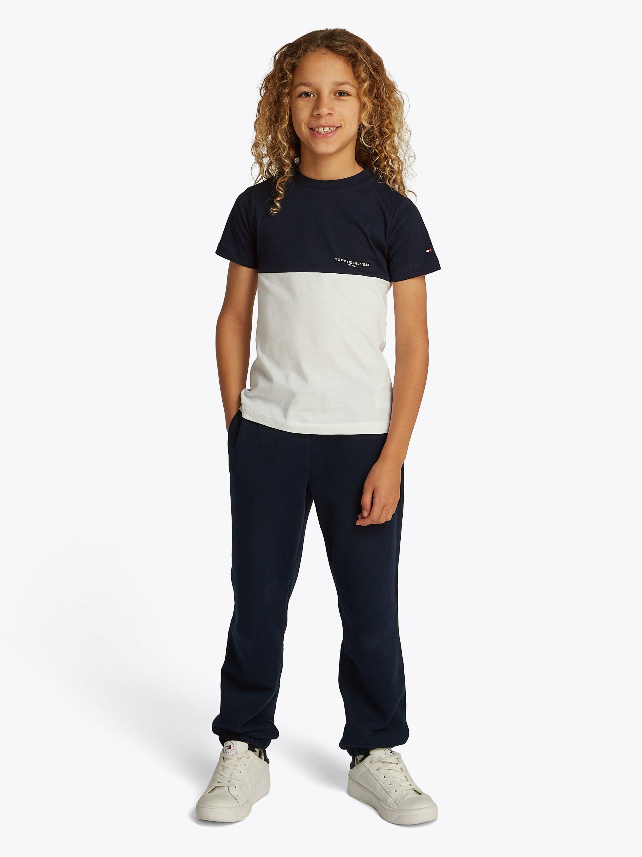 Product image 1 of 5, which shows Tommy Hilfiger Kids' Cotton Colour Block T-Shirt, Navy/White, 3 years