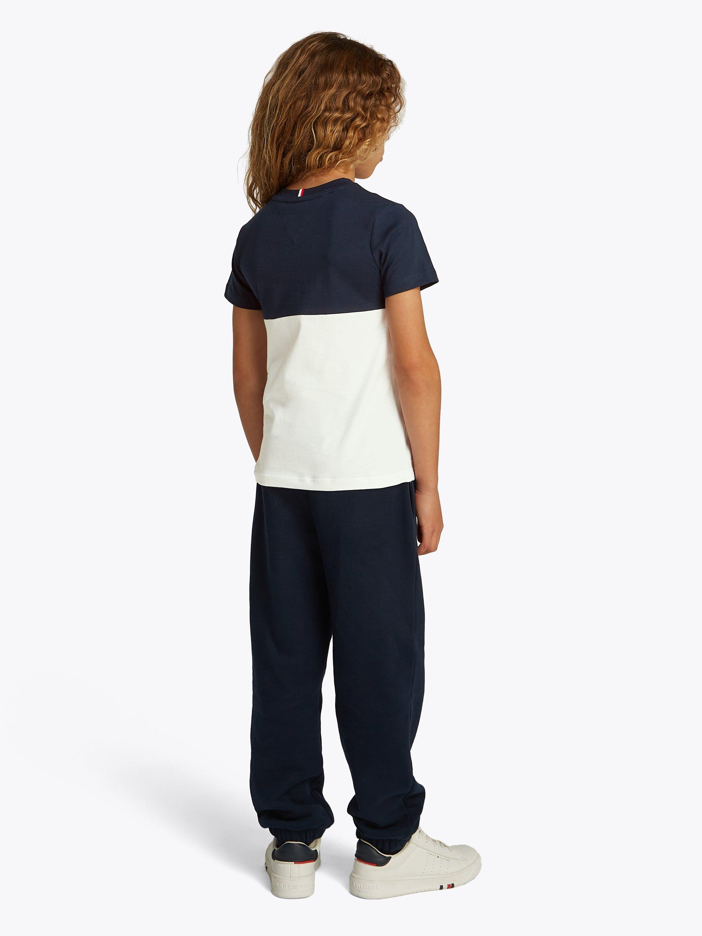 Product image 2 of 5, which shows Tommy Hilfiger Kids' Cotton Colour Block T-Shirt, Navy/White, 3 years