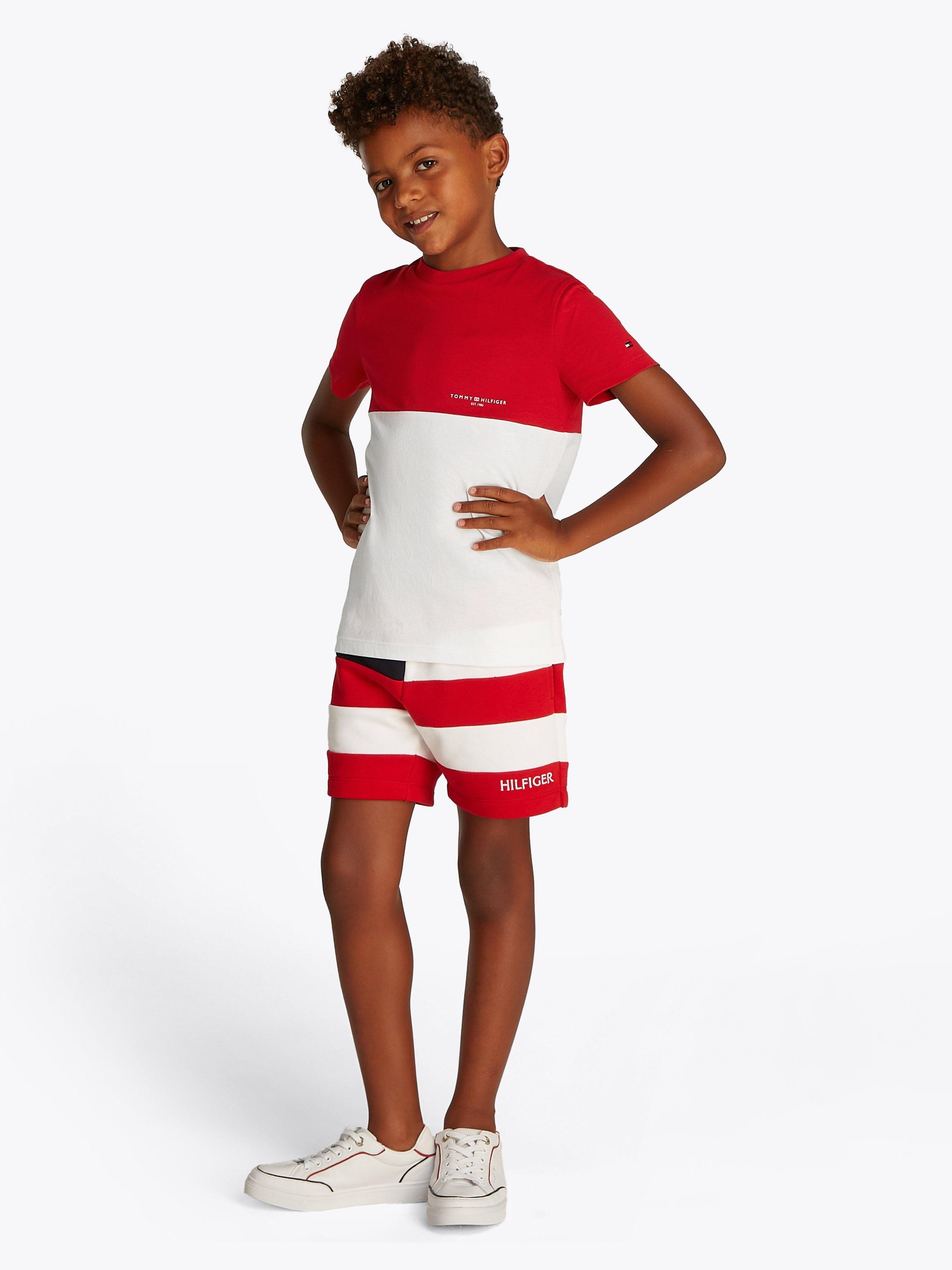 Product image 1 of 6, which shows Tommy Hilfiger Kids' Colour Block Crew Neck T-Shirt, Primary Red/White, 14 years