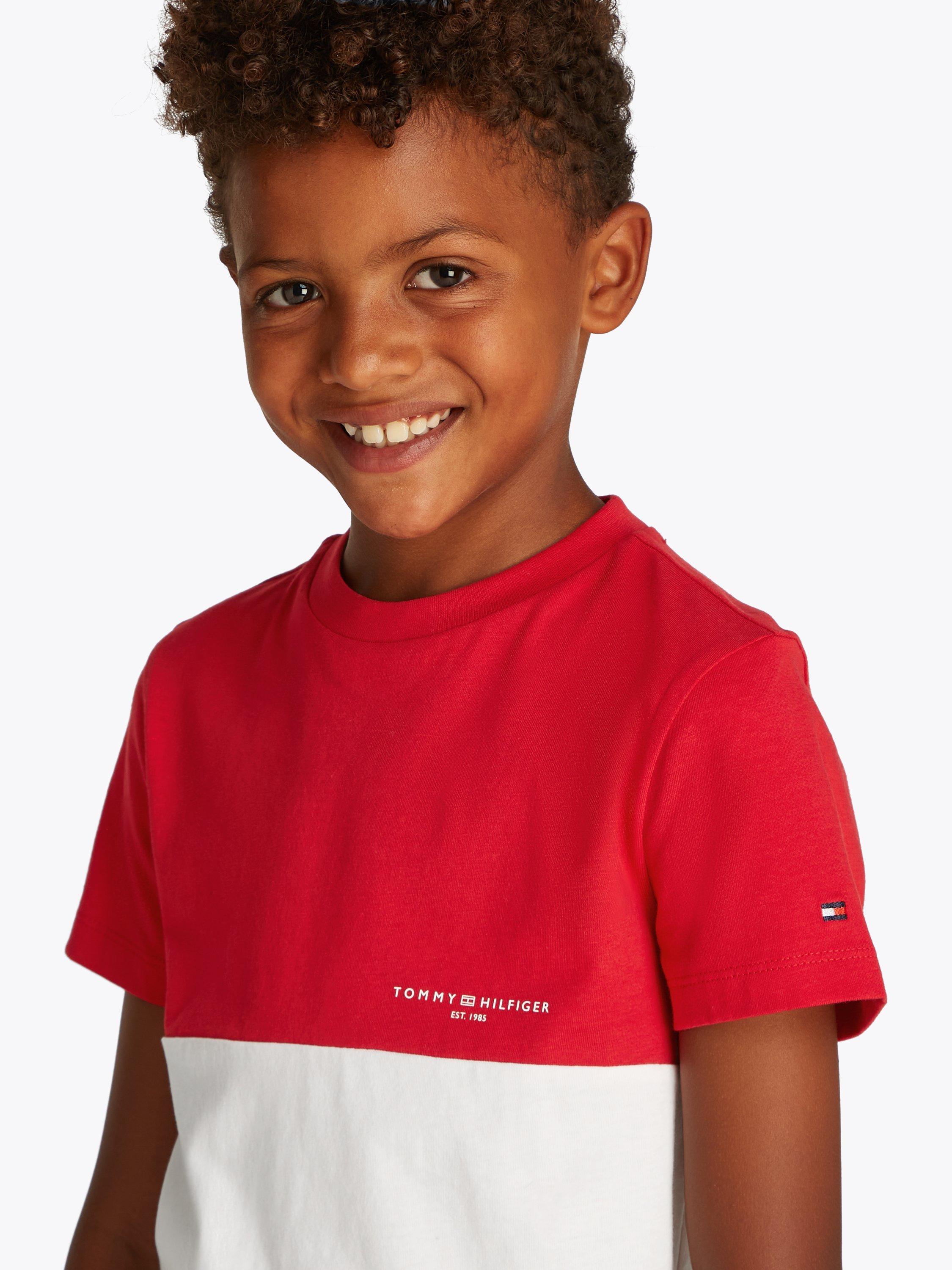 Product image 3 of 6, which shows Tommy Hilfiger Kids' Colour Block Crew Neck T-Shirt, Primary Red/White, 14 years
