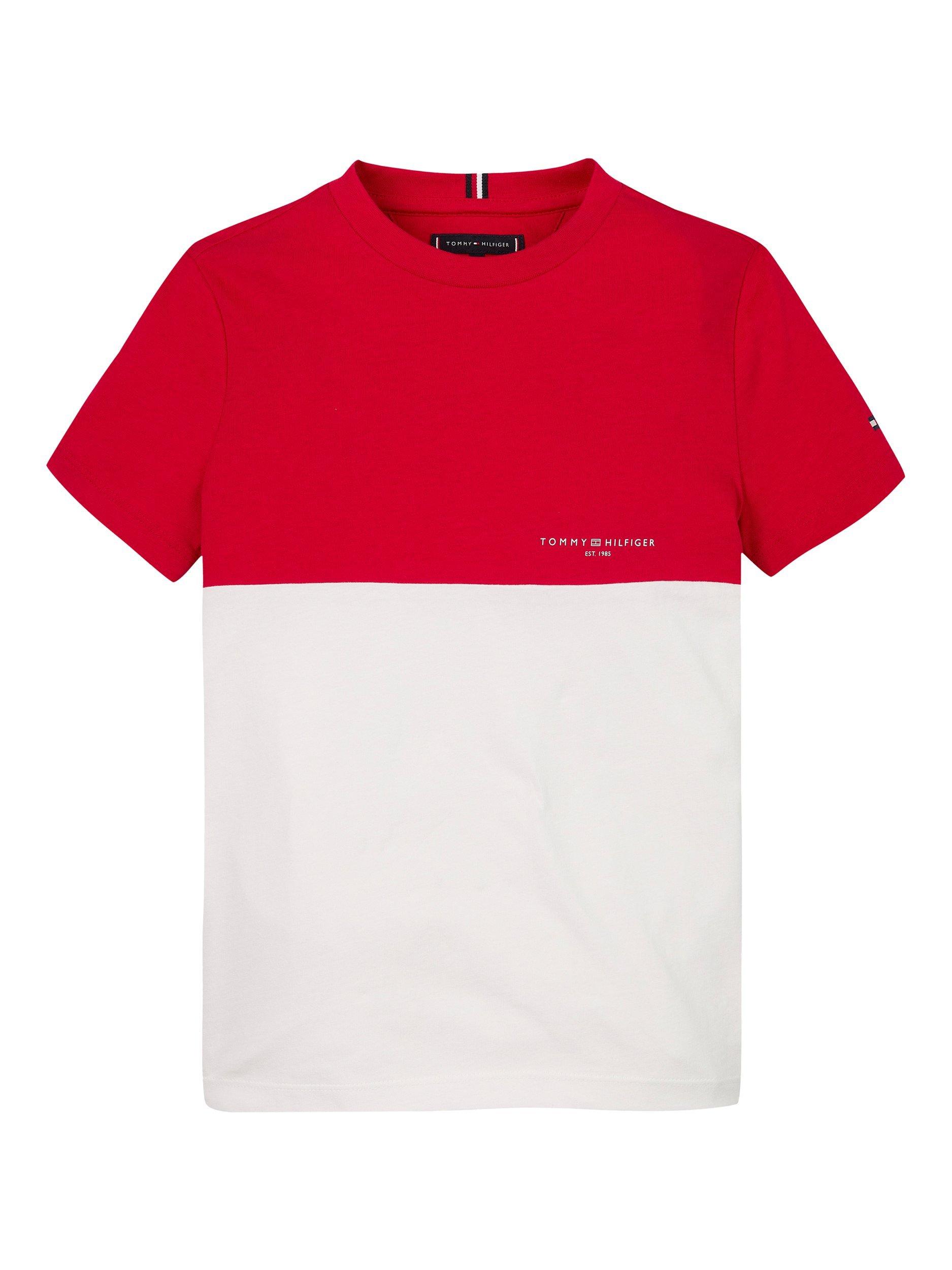 Product image 4 of 6, which shows Tommy Hilfiger Kids' Colour Block Crew Neck T-Shirt, Primary Red/White, 14 years