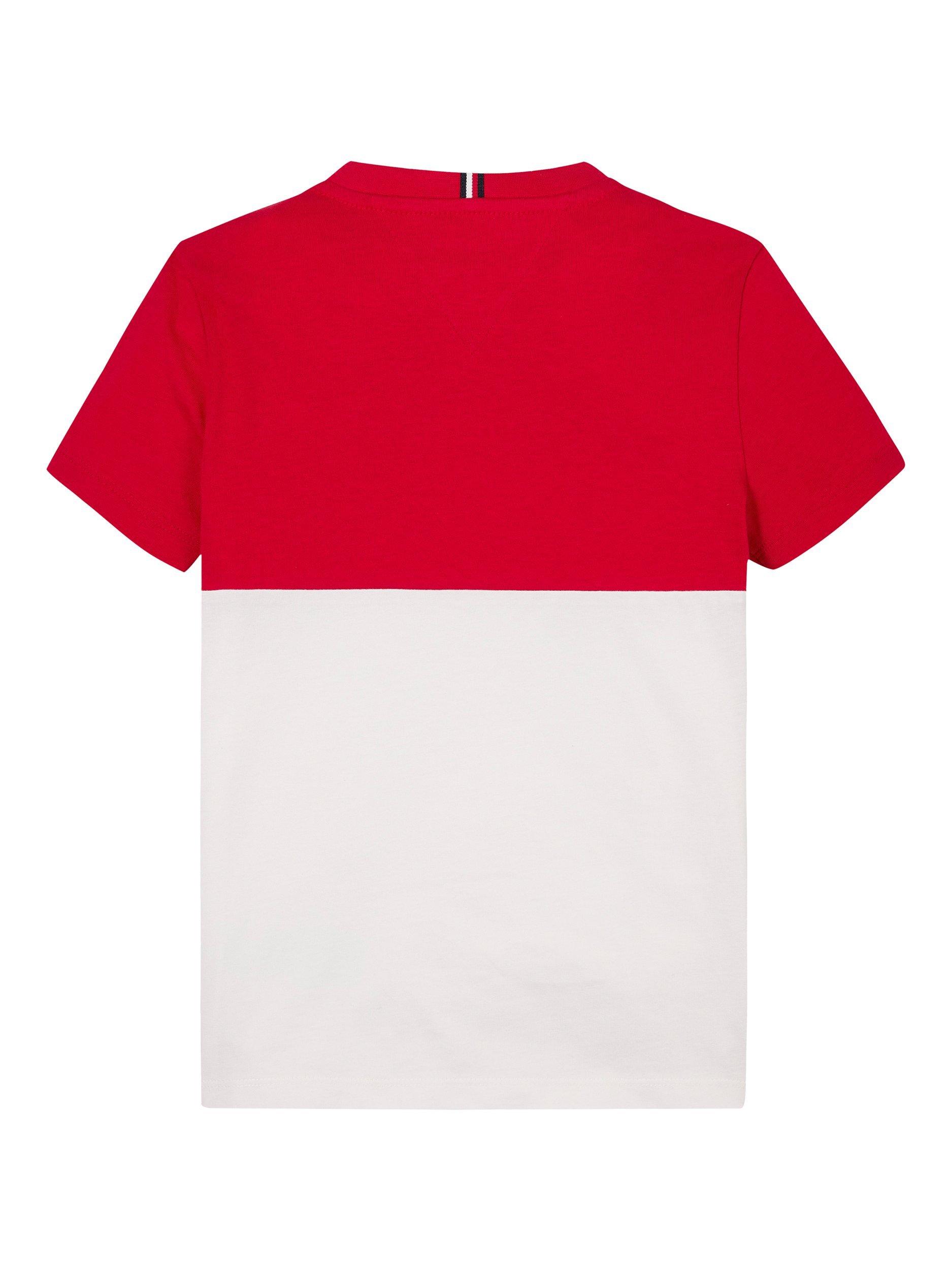 Product image 5 of 6, which shows Tommy Hilfiger Kids' Colour Block Crew Neck T-Shirt, Primary Red/White, 14 years