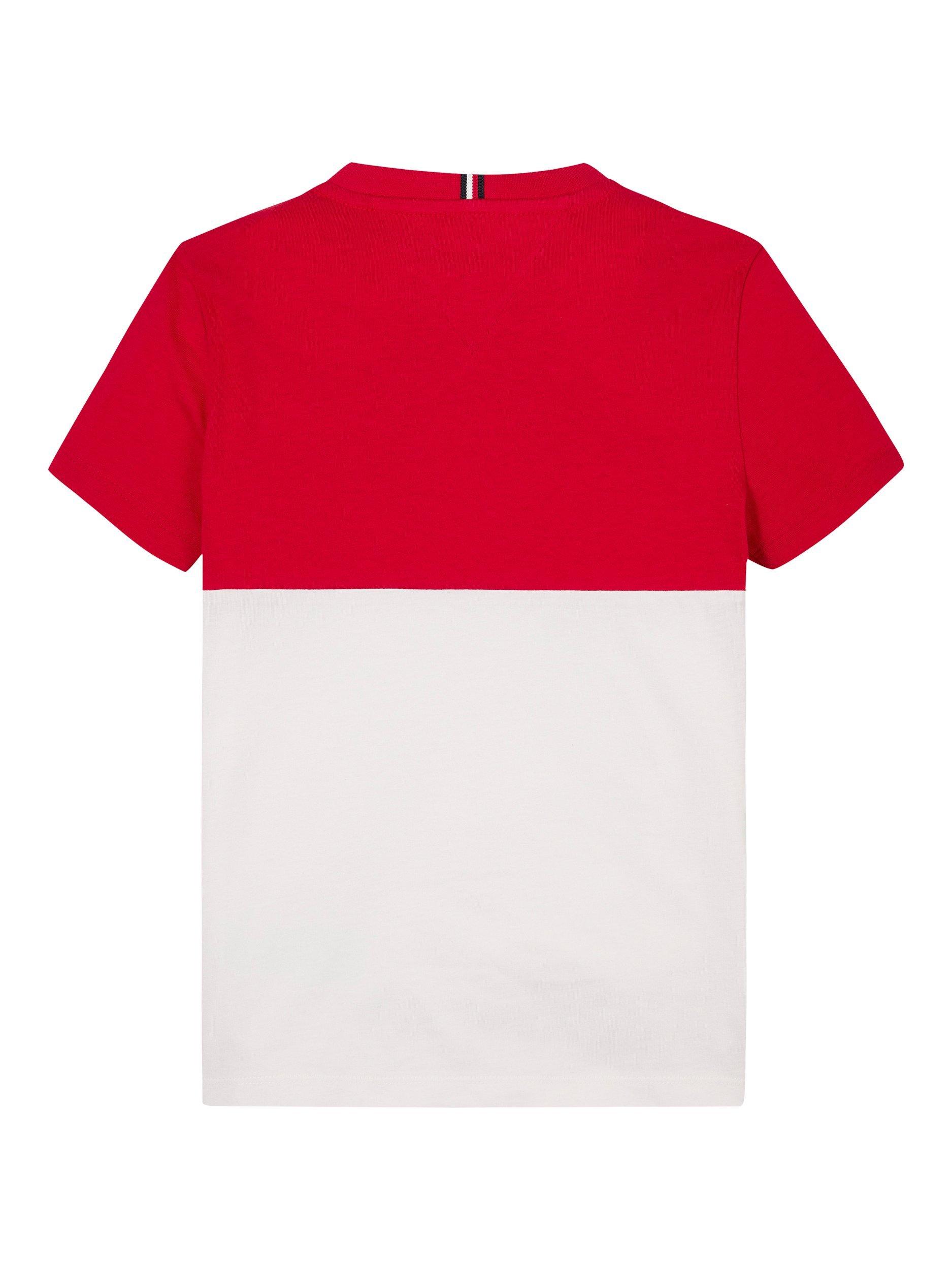 Product image 6 of 6, which shows Tommy Hilfiger Kids' Colour Block Crew Neck T-Shirt, Primary Red/White, 14 years