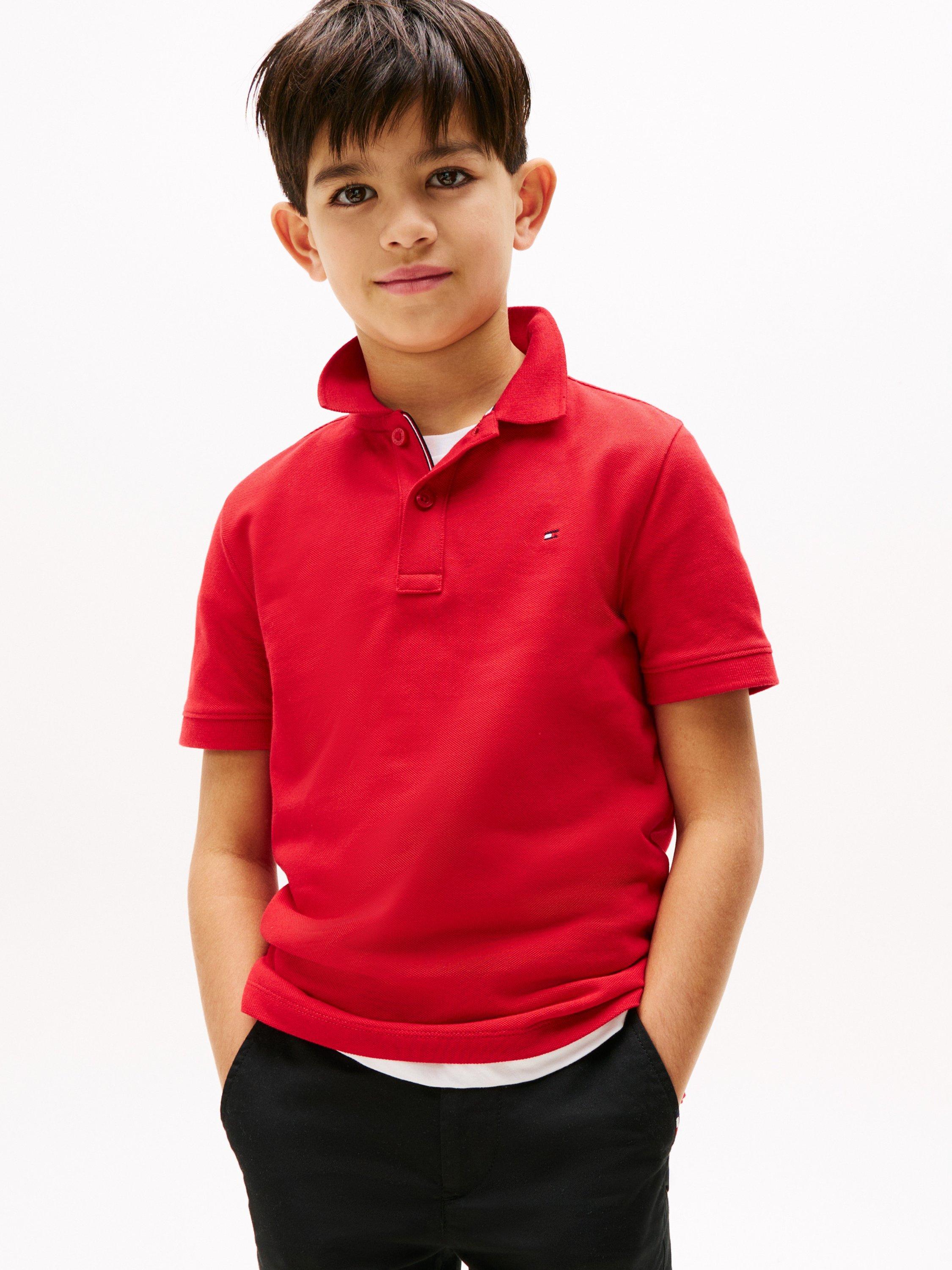 Product image 4 of 5, which shows Tommy Hilfiger Kids' Flag Short Sleeve Polo Shirt, Primary Red, 10 years