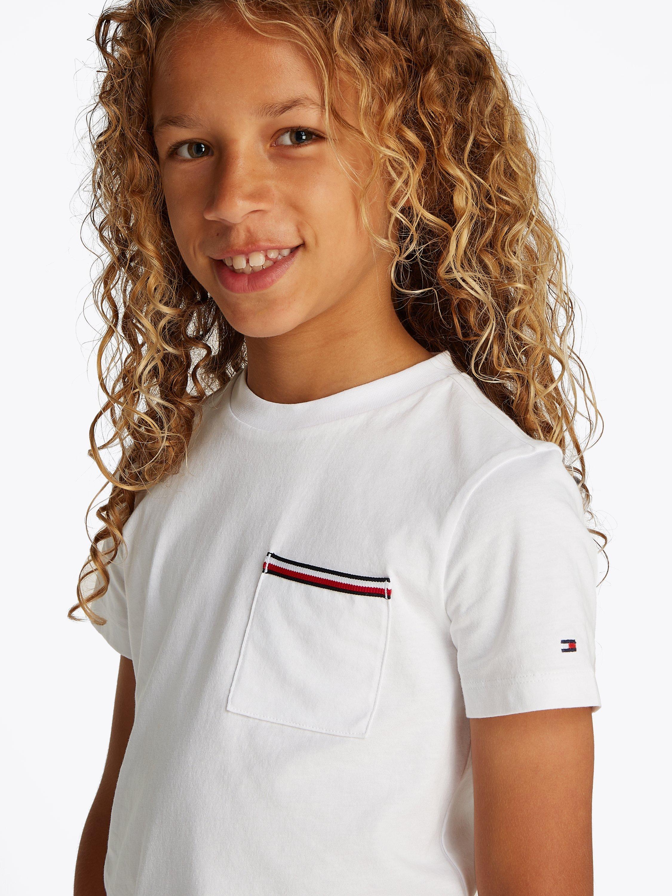 Product image 3 of 4, which shows Tommy Hilfiger Kids' Stripe Pocket T-Shirt, White, 5 years