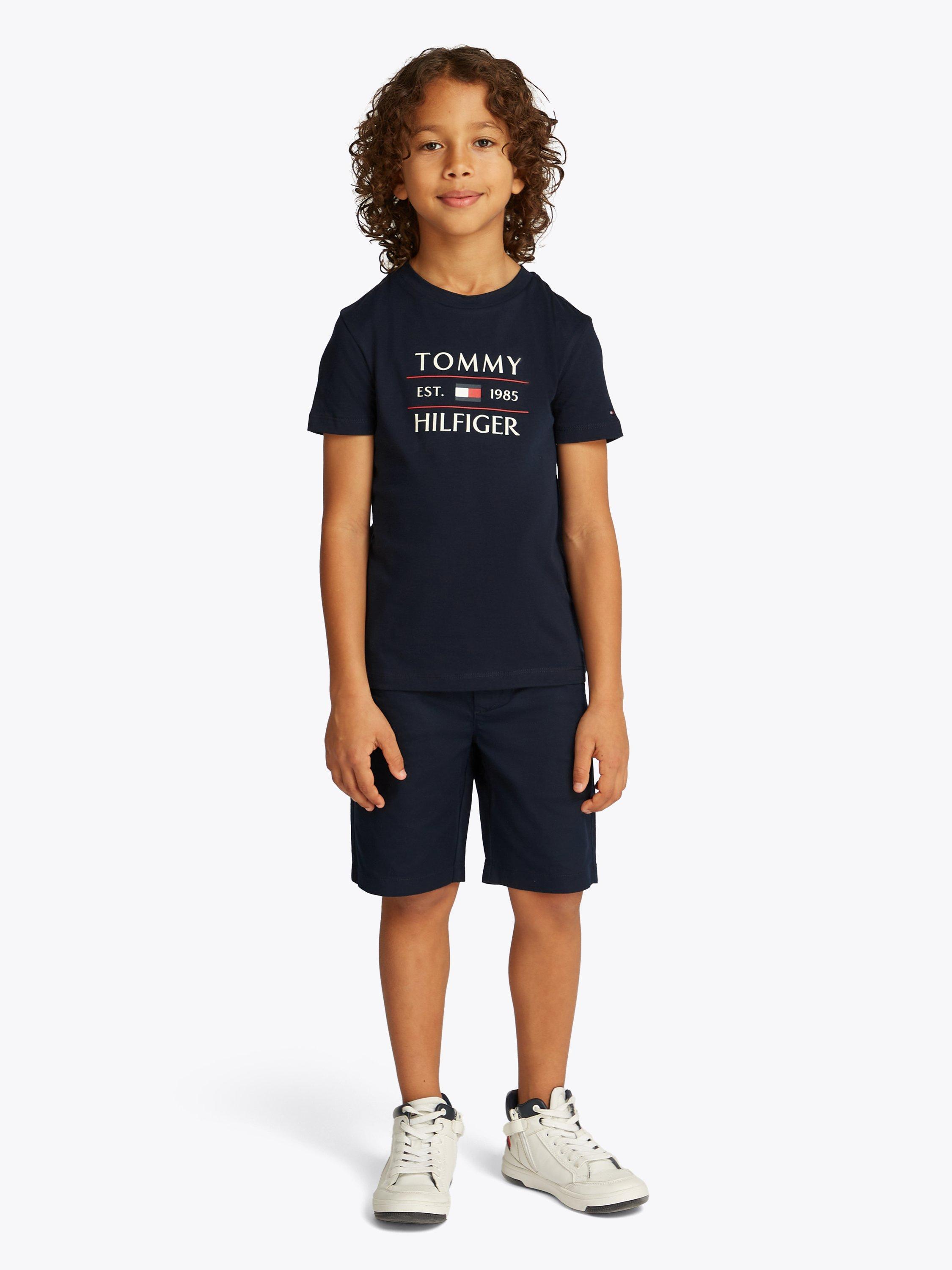 Product image 1 of 5, which shows Tommy Hilfiger Kids' Cotton Flag Logo T-Shirt, Navy, 4 years