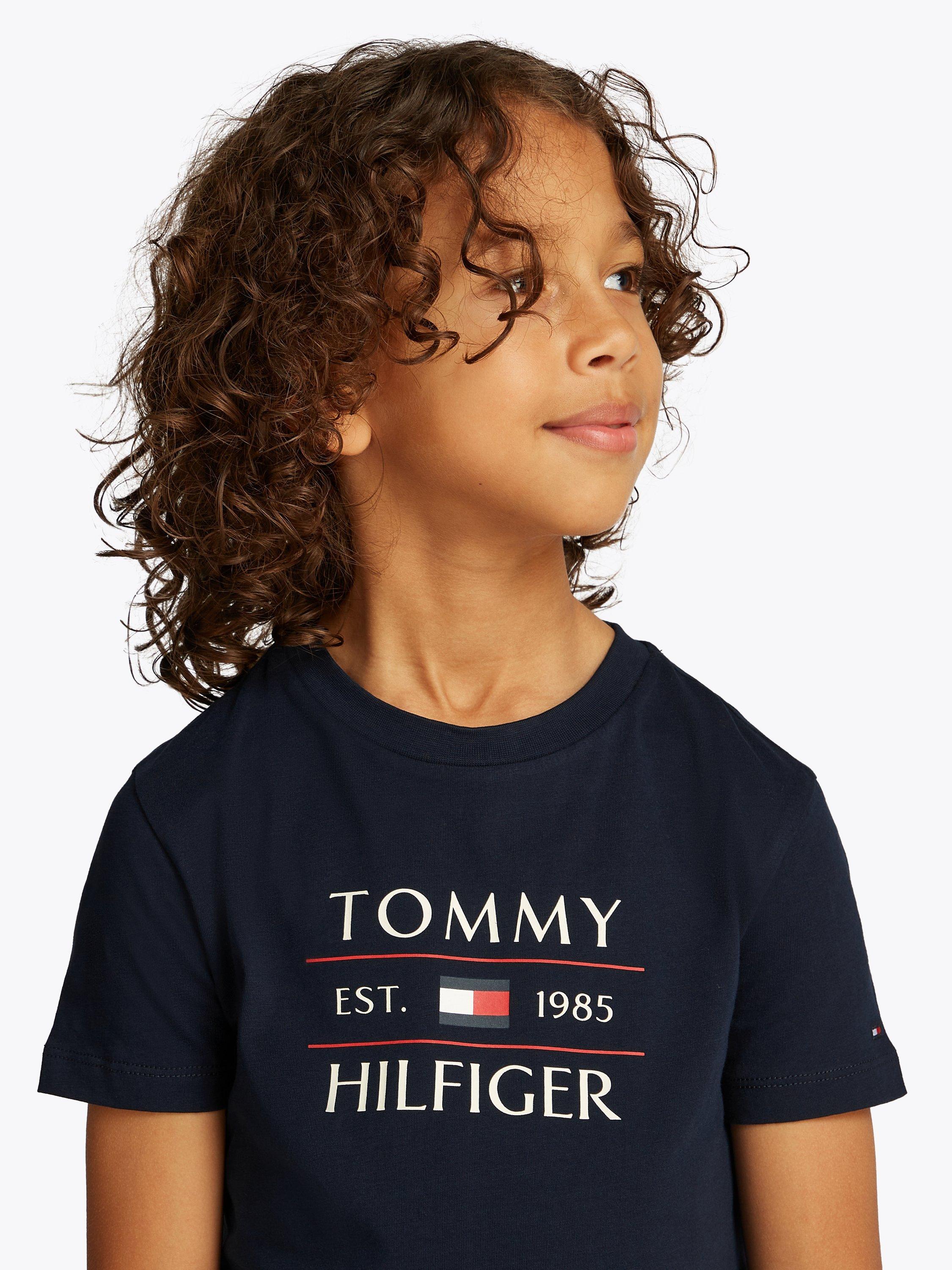 Product image 3 of 5, which shows Tommy Hilfiger Kids' Cotton Flag Logo T-Shirt, Navy, 4 years