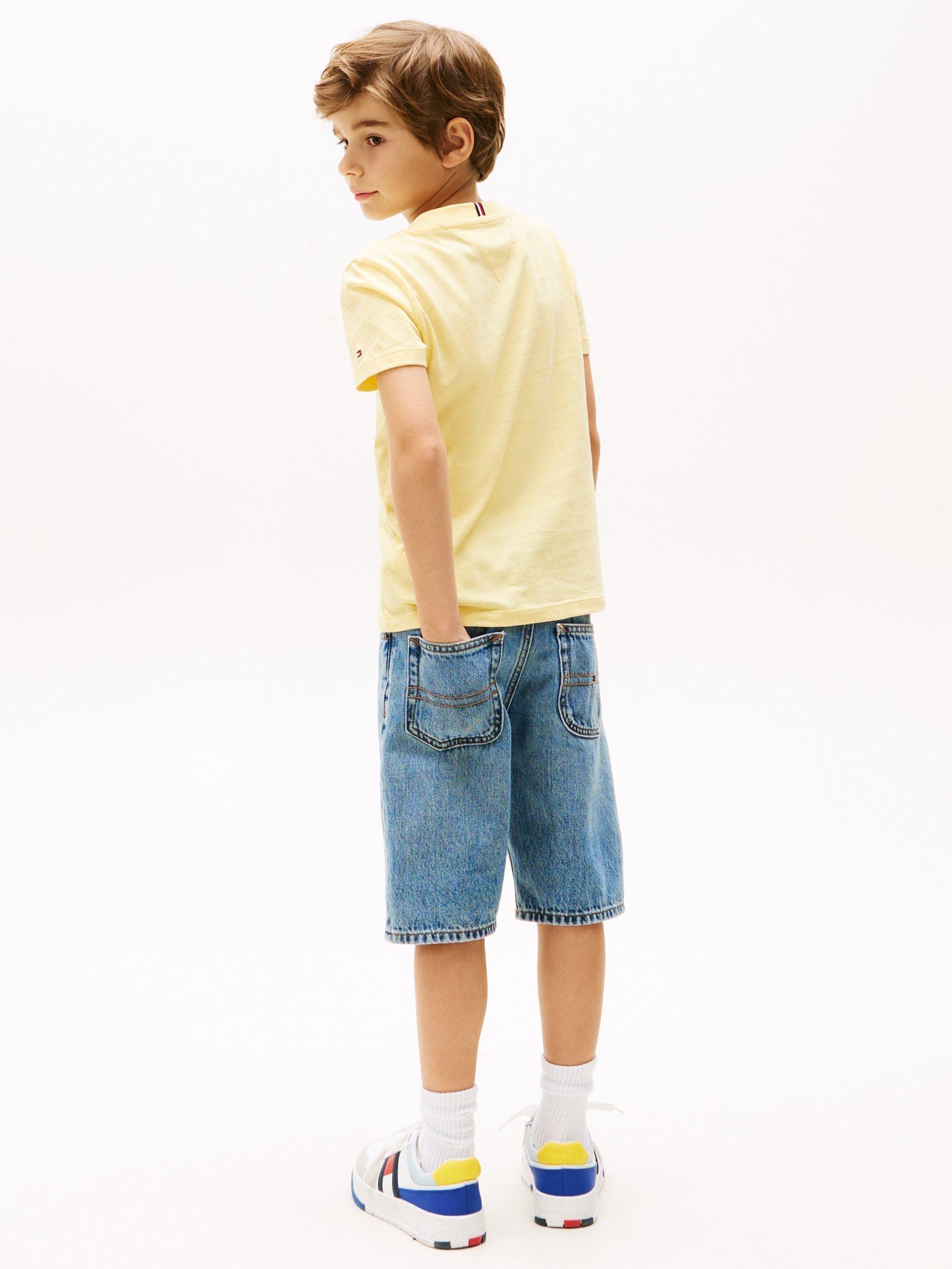 Product image 2 of 5, which shows Tommy Hilfiger Kids' Logo Crew Neck T-Shirt, Citronella/Multi, 4 years