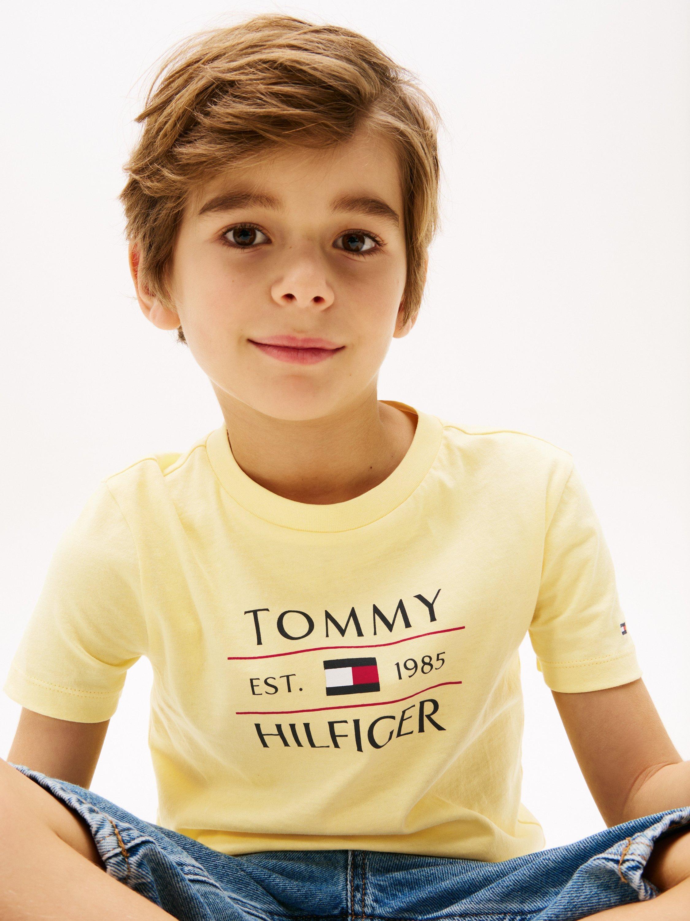 Product image 3 of 5, which shows Tommy Hilfiger Kids' Logo Crew Neck T-Shirt, Citronella/Multi, 4 years